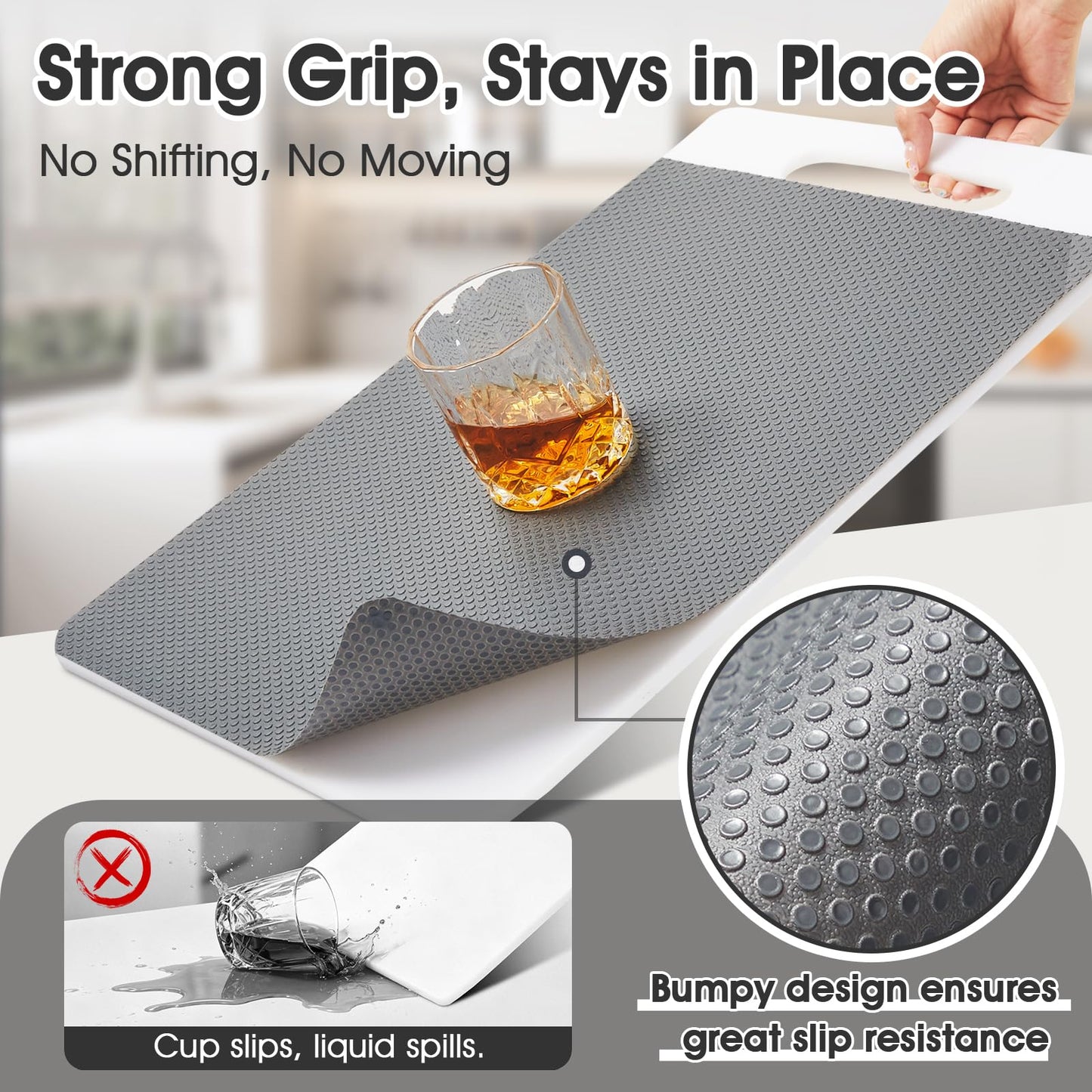 MIAONET Drawer Liner Shelf Liner Food-Grade EVA Shelf Liners for Kitchen Cabinets BPA-Free Non-Adhesive & Slip Waterproof Easy Cut Install Protetion for Fridge Pantry Cabinet (24in x 20ft, Grey)