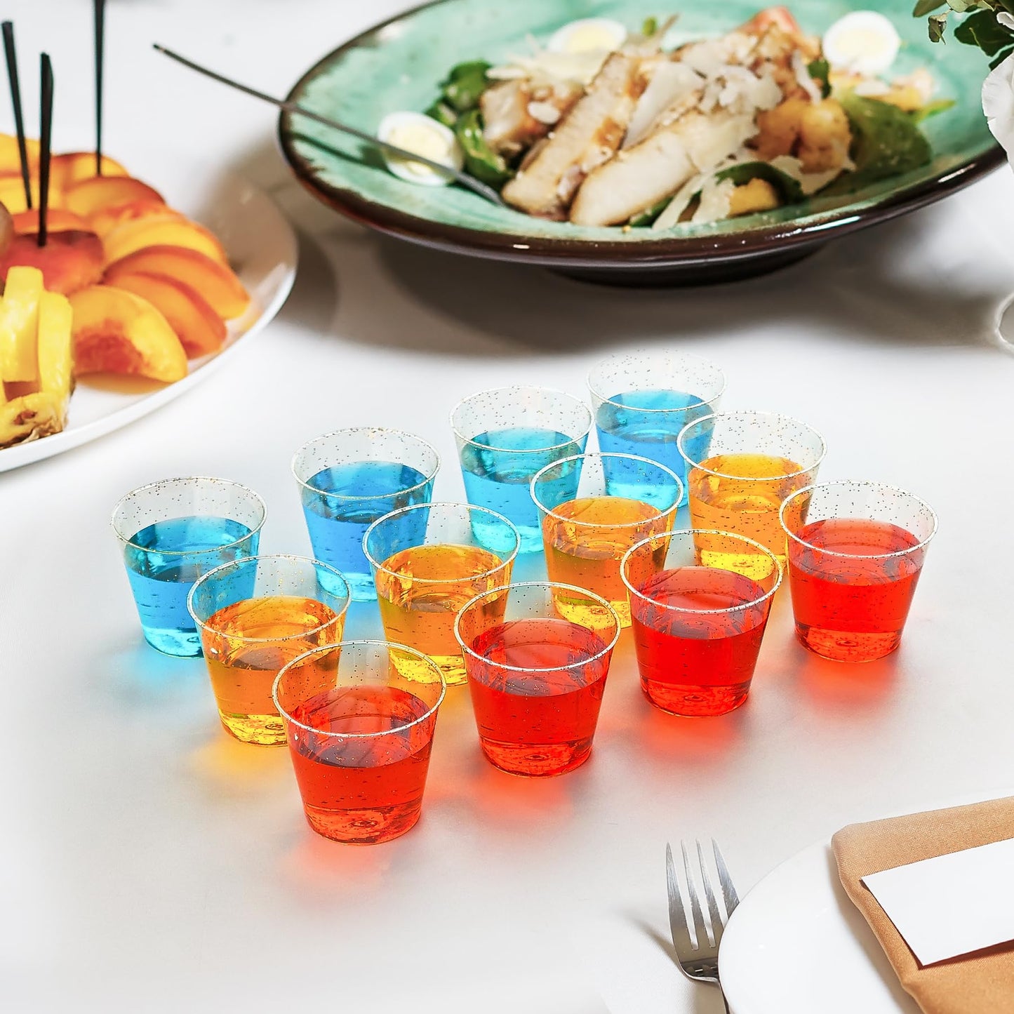 Byvivace [1000 Pack 1oz Shot Glasses Disposable Cups, Gold Glitter Plastic Shot Glasses for Sauces & Dips, Shot Cups Ideal for Tequila, Whiskey, Wine Tasting, Vodka & Liquor