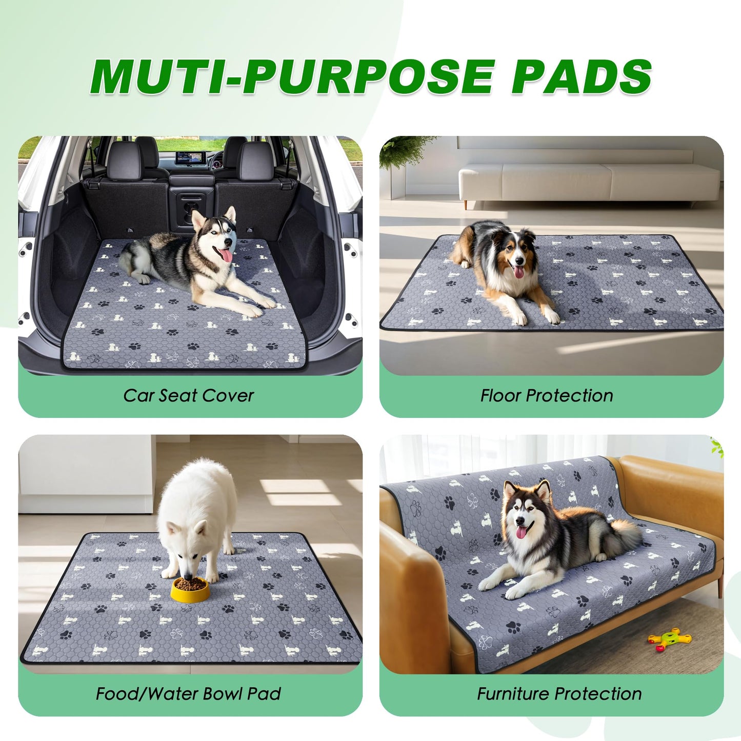 WanpeeGoo Washable Dog Pads - Extra Large Reusable Training Mat, Absorbent Non-Slip Potty Pads for Dogs, Grey 72"x72"
