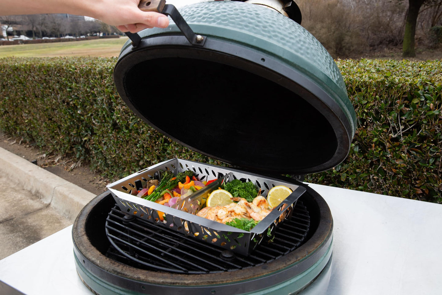 Proud Grill UltraVersatile Stainless Steel Grill Basket - Large BBQ Grill Basket for Grilling Vegetables. Detachable Handle and Movable dividers. Perfect Grill Accessory to Grill Veggies, Fish, Meat.