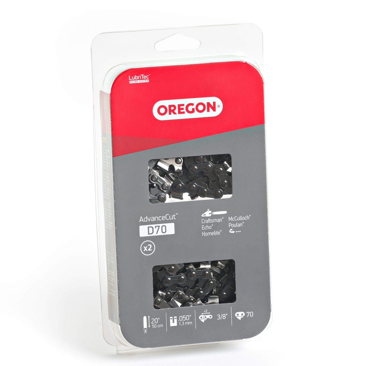 Oregon D70T AdvanceCut Chainsaw Chain for 20-Inch Bar; Fits Echo CS600P, CS-680, CS-550EVL, Poulan 3400, Homelite XL 12 and Super XLAO & More; 70 Drive Links (2 Pack)