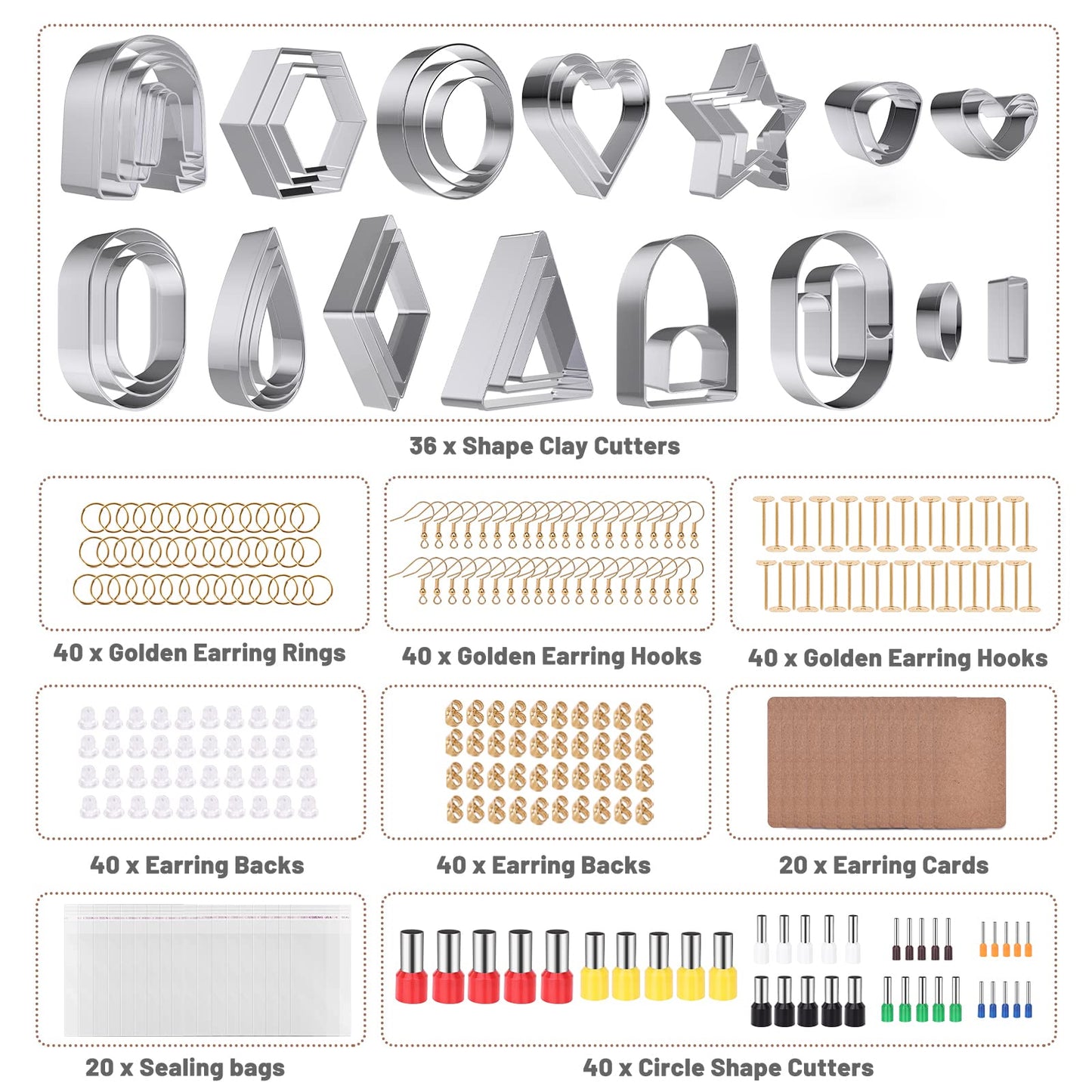 Yofuly Polymer Clay Press Machine and Cutters Set for Jewelry Making - With Roller Machine, Extruder, 40 Circle Shape Cutters and 120 Earrings Accessories
