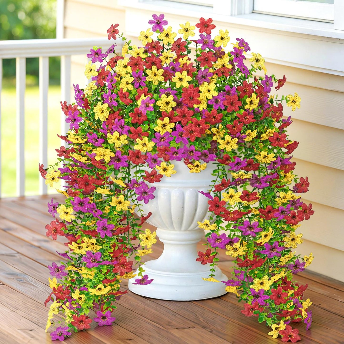 Dremisland 4PCS Artificial Hanging Flowers Faux Silk Daisy Hanging Flower Vines Outdoor Spring Summer Decor UV Resistant Fake Hanging Plants for Porch Patio Garden Planter Yard Decor