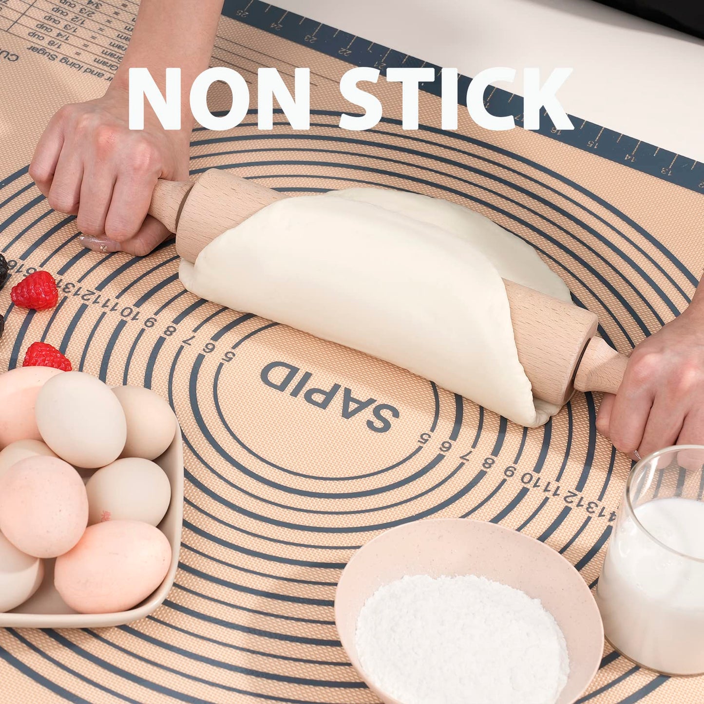 Sapid Extra Thick Silicone Pastry Mat Non-slip with Measurements for Non-stick Silicone Baking Mat Extra Large, Dough Rolling, Pie Crust, Kneading Mats, Countertop, Placement Mats (24inch x 36inch, Gray)