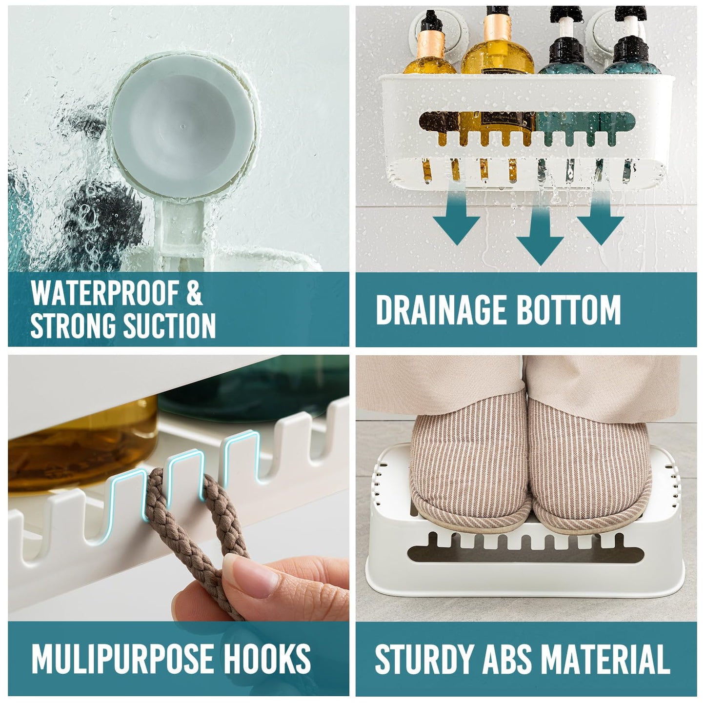 TAILI Suction Shower Caddy 2 Pack, Bathroom Shower Basket Wall Mounted Organizer Shelf for Shampoo, Body Wash, Conditioner, Plastic Shower Rack for Kitchen & Bathroom, Drill-Free Removable, Two Sizes