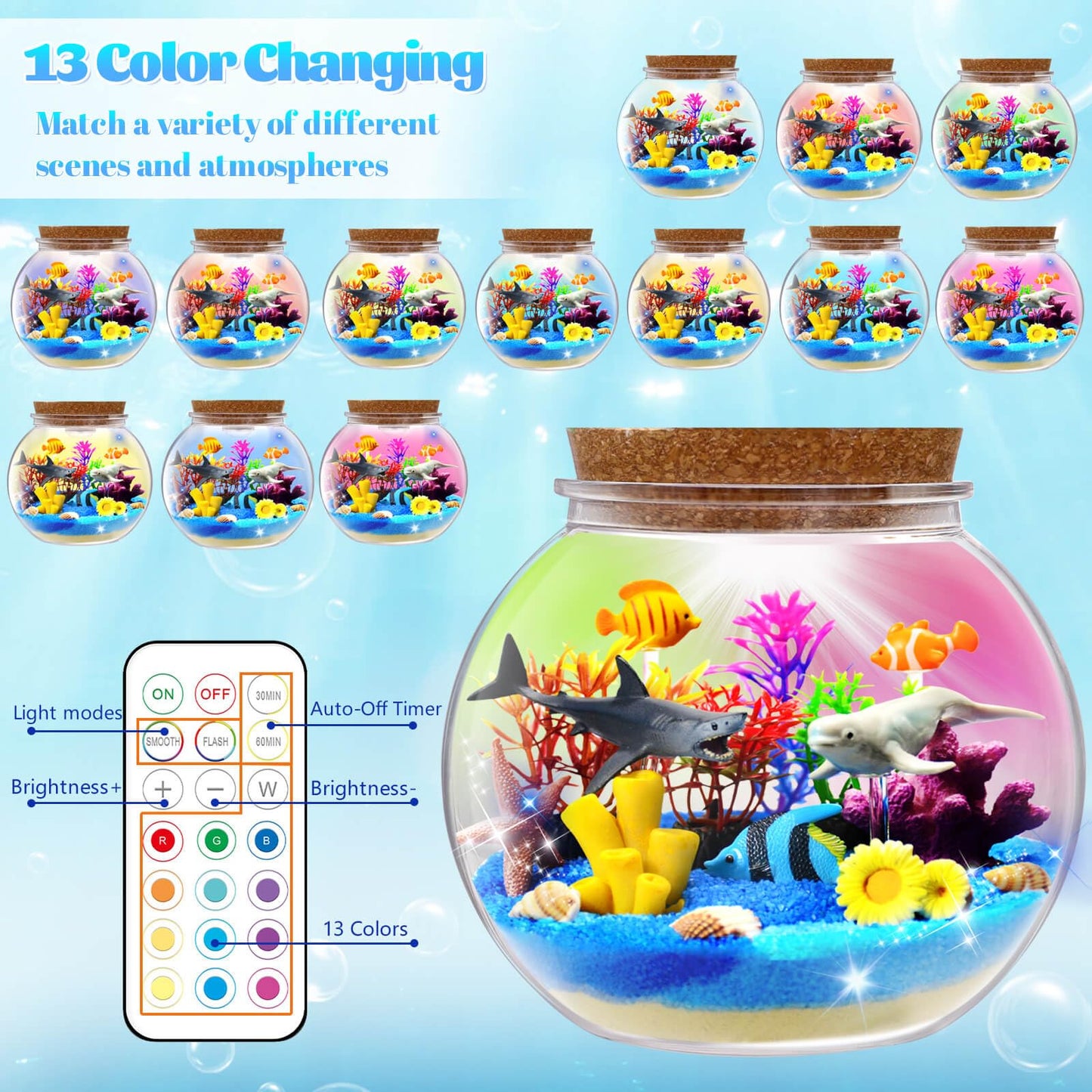 Ocean Light Up Terrarium Craft Kit for Kids- Sea Animal Toys Led Night Light Birthday Gift for Boys Girls Age 4 5 6 7 8-12 Year Old