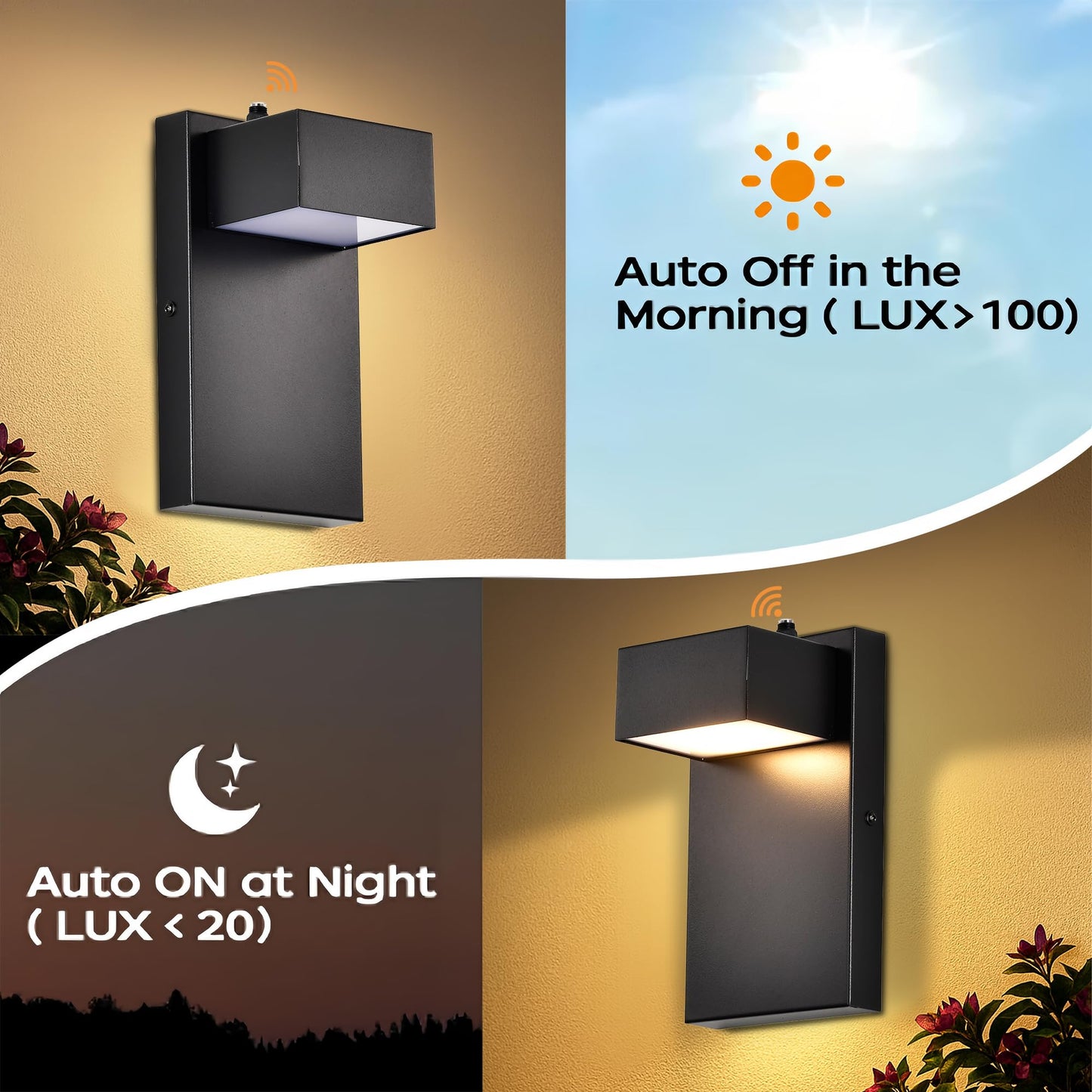 2-Pack Dusk to Dawn Outdoor Wall Lights, LED Exterior Wall Sconces 3000K Warm White, Weatherproof Modern Outdoor Light Fixtures Wall Mount for Porch, Patio, Garage, Entryway