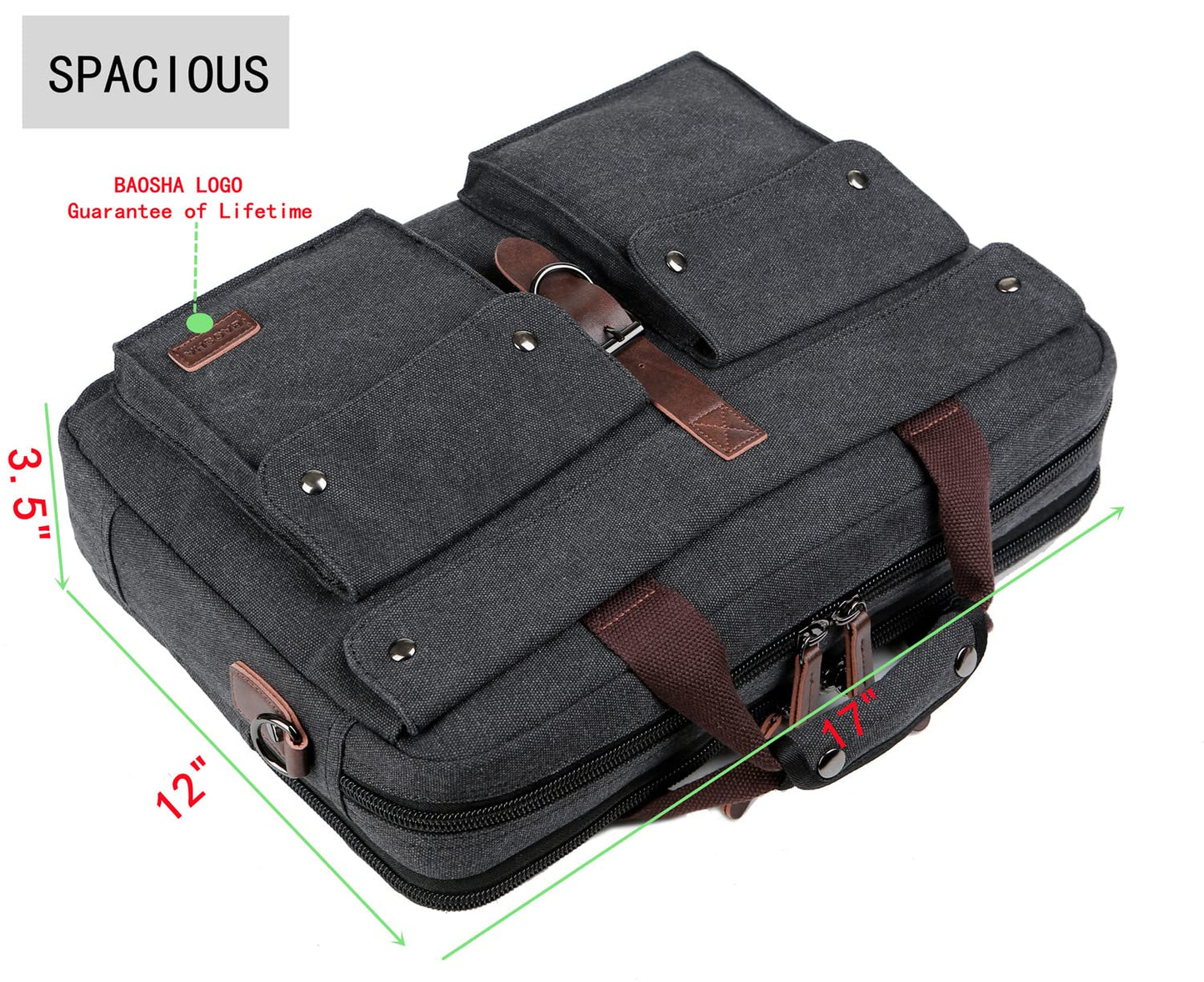 Stylish 17 inch Canvas Laptop Bag Messenger Bag Briefcase Vintage Crossbody Shoulder Bag Military Satchel for Men BC-07, Light Black, Medium, Classic