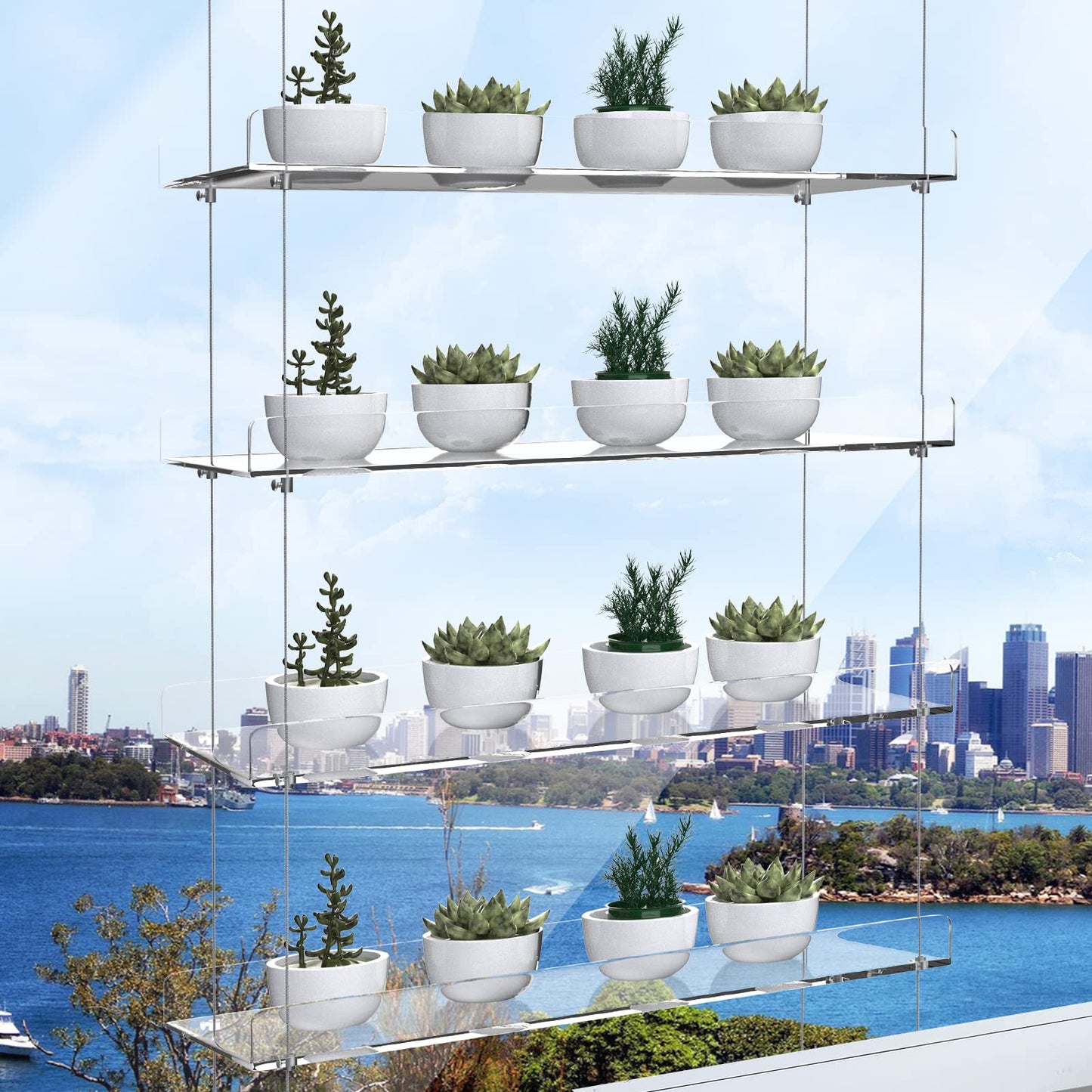 Clear Hanging Window Plant Shelves,Indoor Windows Wall Hanging Plant Stand Flower Display,Flower Pot Organizer Storage for Window Grow Herbs,Microgreens,Succulents,Flower