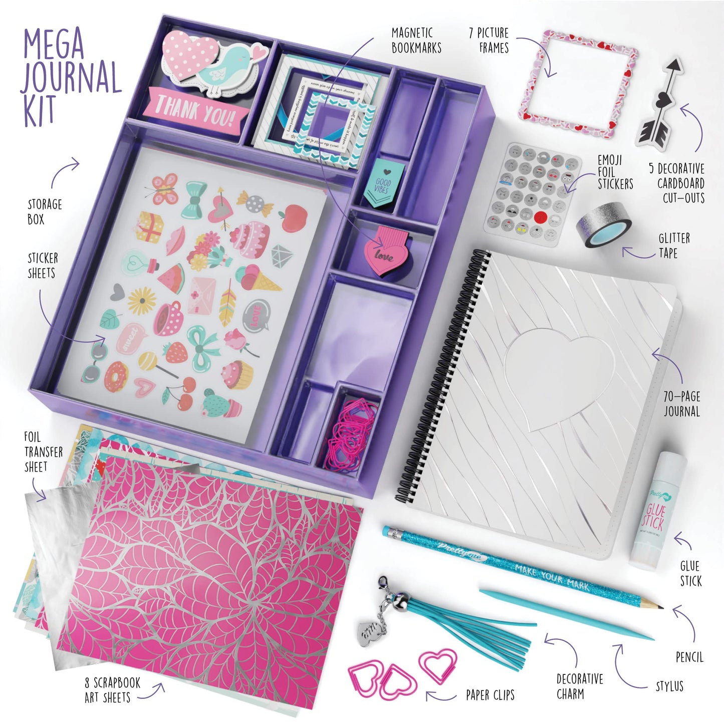 Pretty Me DIY Journal Kit for Girls - Great Gift 8-14 Year Old Girl Cool Birthday Gifts Ideas Teen Age Fun, Cute Art & Crafts Stuff Tween Teenage Kids Scrapbook Diary Supplies Set, Multicolored