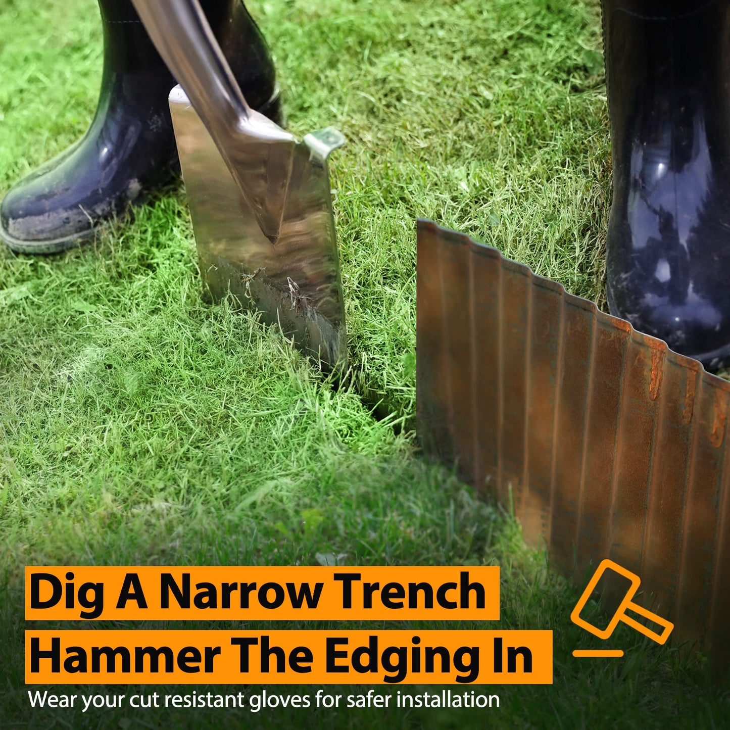 Worth Garden 20 Feet Pre-Rusted Corrugated Edging - 10" H. Sturdy Steel Landscape Lawn Edging - Bendable Metal Long Strips of Garden Border for Raised Flower Bed Tree Surrounds