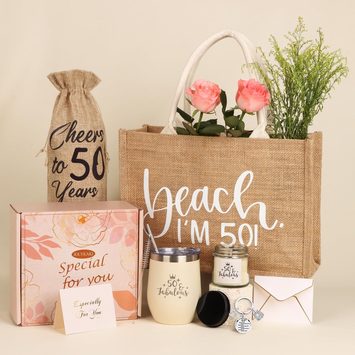 50th Birthday Gifts for Women, Gifts for 50th Birthday Woman, 50 Birthday Gifts Ideas for Her, Best 50 Fabulous 1975 Birthday Gifts Basket for Mom Sister Friend Wife Daughter Coworker