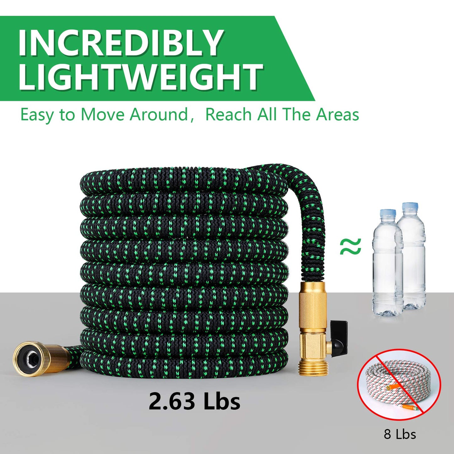 360Gadget Expandable and Flexible Garden Hose 50 ft Water Hose with 3/4" Brass Fittings and 8 Function Sprayer Nozzle, Retractable, Kink Free, Collapsible, Lightweight Hose for Outdoors