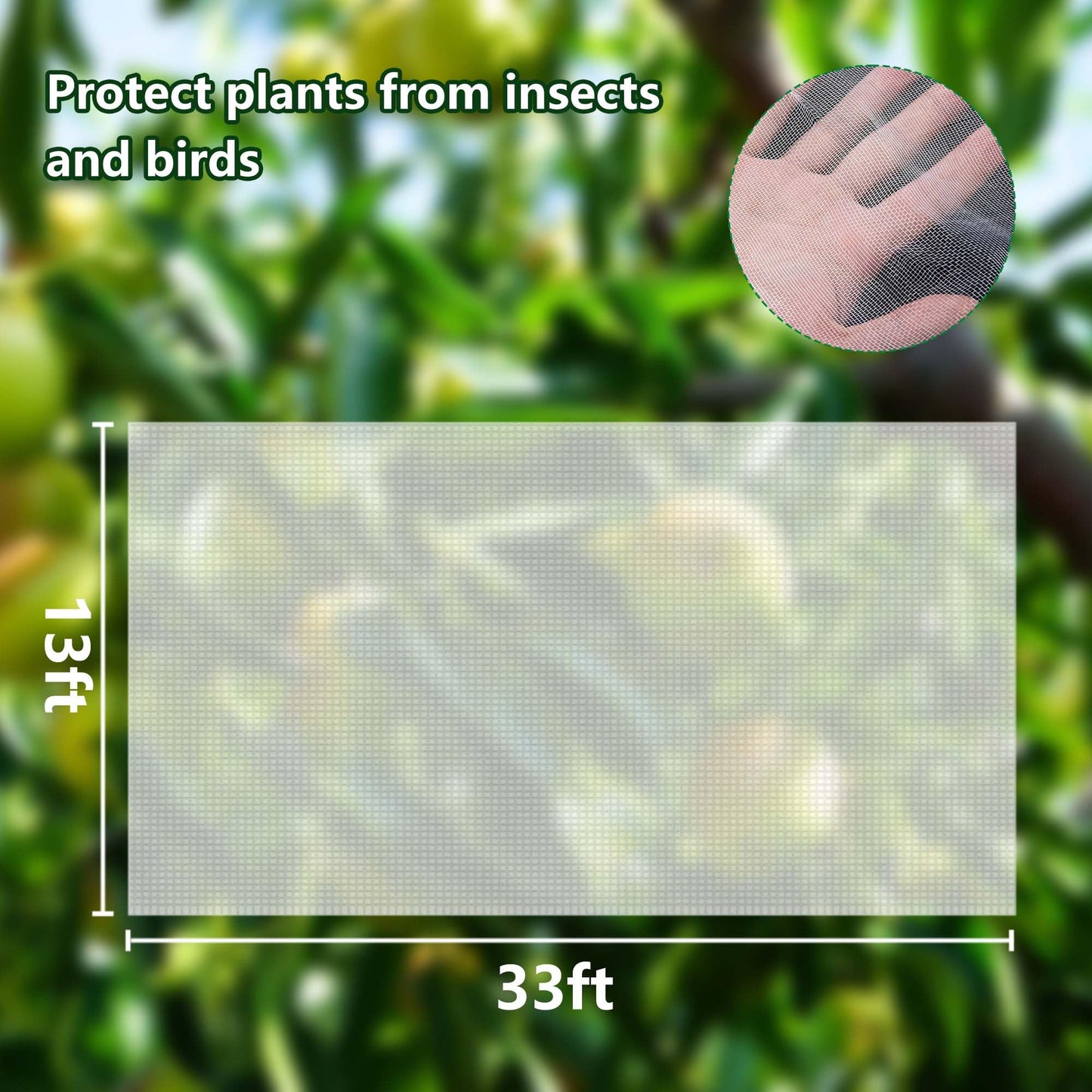 33 x 13 Ft Garden Plant Mesh Netting - Insect Bird Barrier Fine Mesh Net for Garden Protection - Garden Bug Netting Plant Cover for Protect Greenhouse Raised Beds Plant Fruits Tree Flower