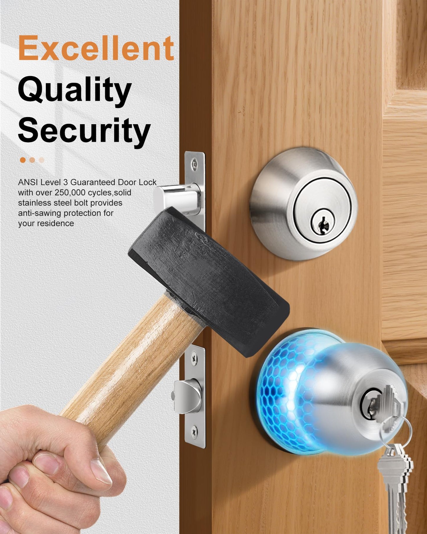 Probrico 2 Sets Front Exterior Door Knob Set with Single Cylinder Deadbolts Satin Nickel,Round Entry Door Knobs with Dead Bolts Combo Pack, Keyed Alike Door Hardware, Contractor Pack