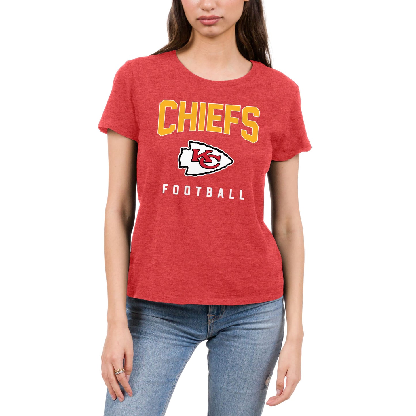 Junk Food Clothing x NFL - 1st & Goal Women's Short Sleeve Fan Shirt - Officially Licensed NFL Apparel Red
