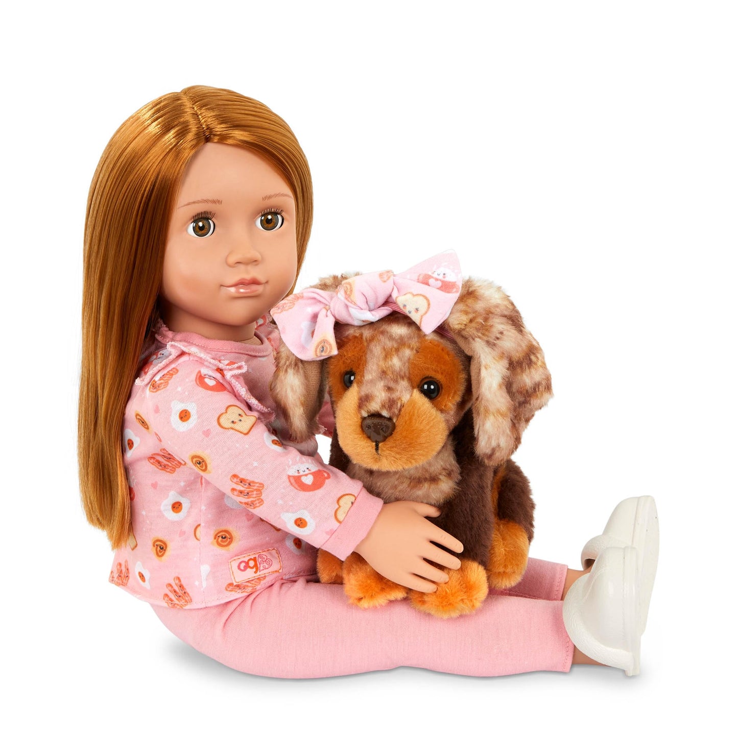Our Generation – 18-inch Doll & Pet – 6-inch Dachshund Dog Plush – Pretend Food Accessories – Imaginative Play – Toys For Kids Ages 3 & Up – Claudia & Cinnamon