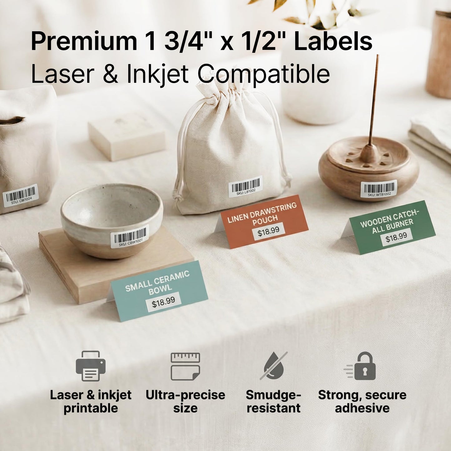 1 3/4" X 1/2" Matte White Return Address Labels Compatible with Inkjet and Laser Printers - 250 Sheets, 20000 Small Printable Stickers for Mailing and Barcodes - Spartan Industrial Template R002