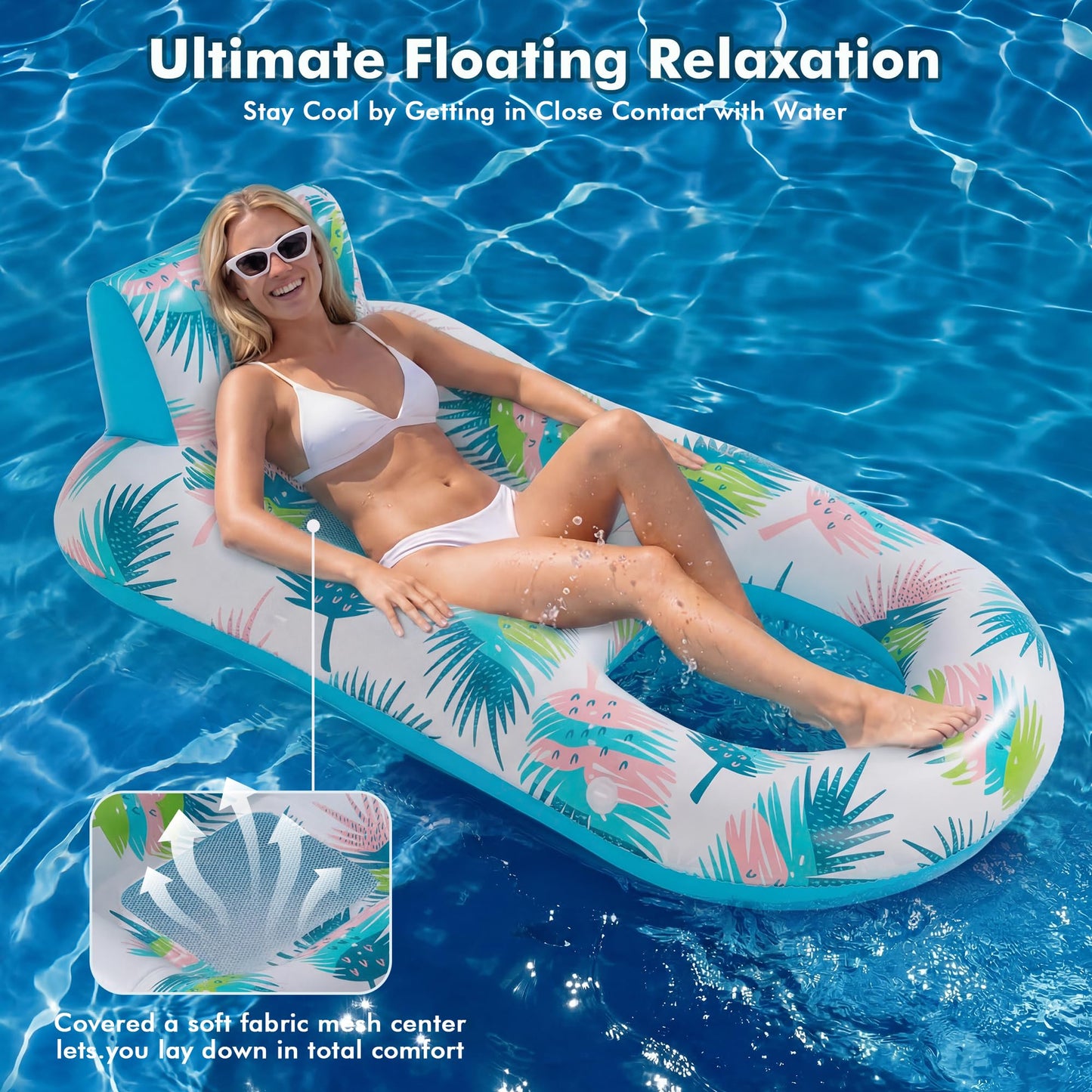 cngg v Pool Floaties for Adults,Inflatable Float Heavy Duty, Backrest & Footrest Pool Float Pool Rafts for Adults Beach Lake Party 2 Pack
