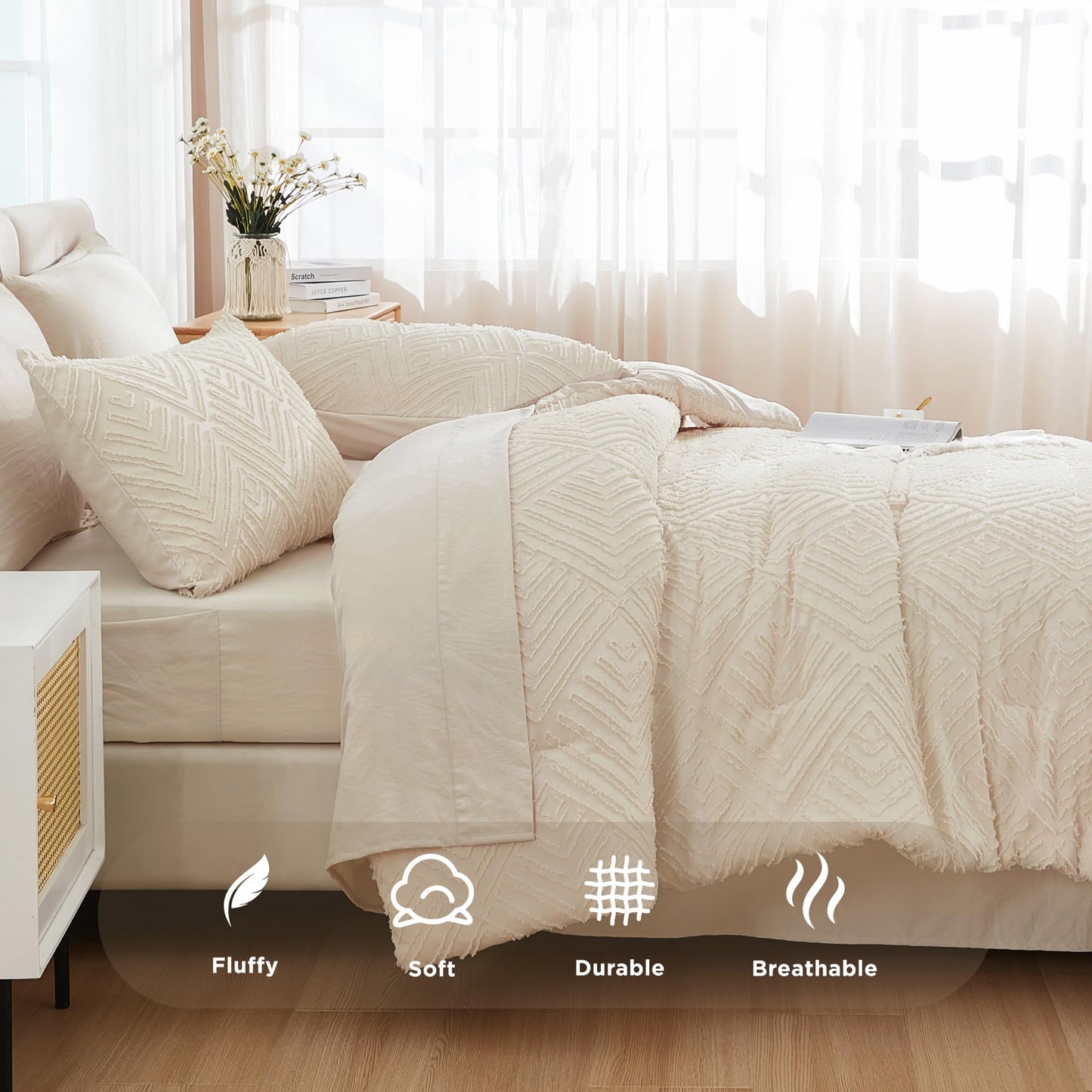 Andency Bed in a Bag Queen Beige- 7 Pieces Queen Comforter Set Bedding Comforter Sets, Tufted Lightweight Fluffy Bed Set with Comforter, Sheets, Pillowcases & Shams for All Season