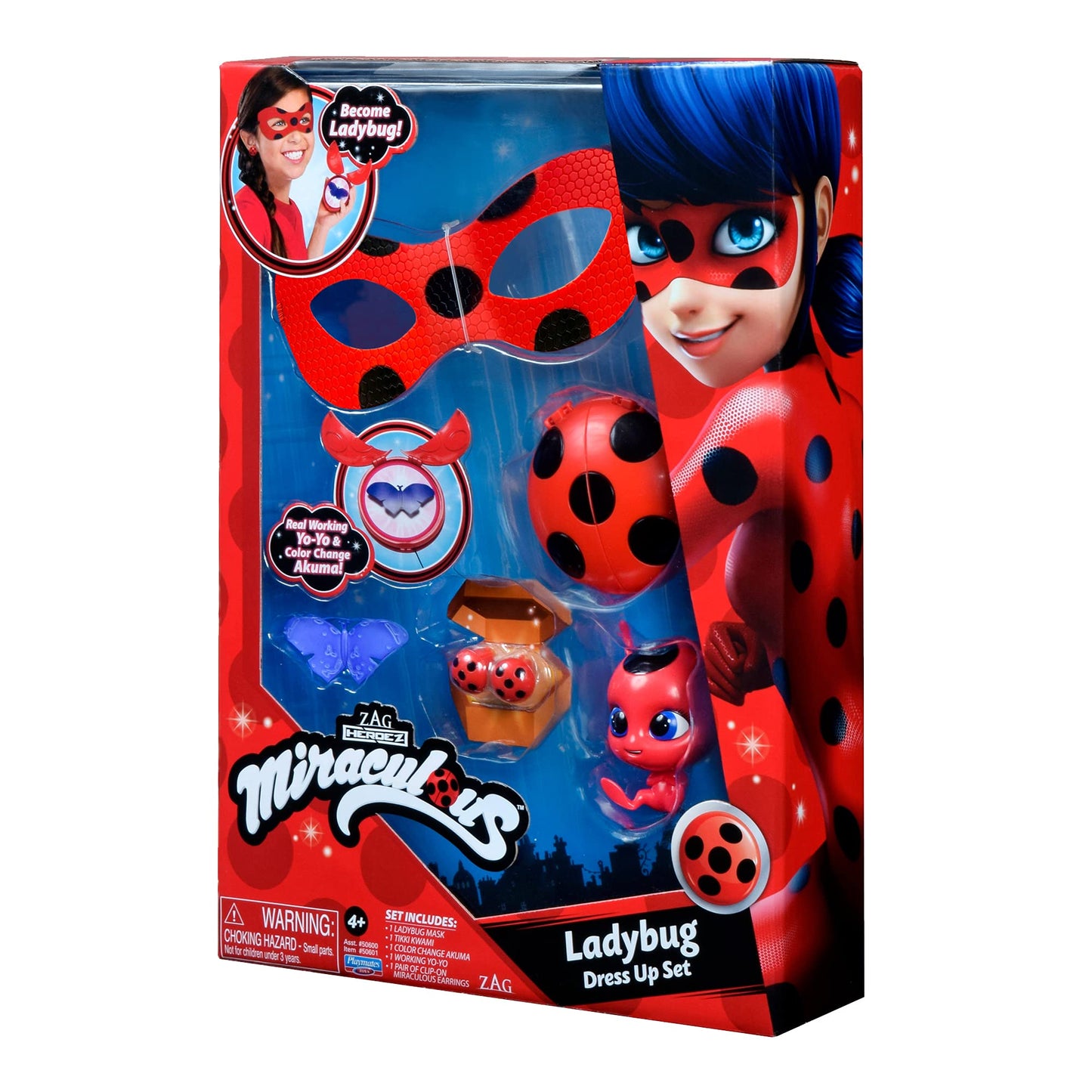 Miraculous Ladybug Dress Up Set with Yoyo, Color Change Akuma, kwami, mask and Earrings by Playmates Toys