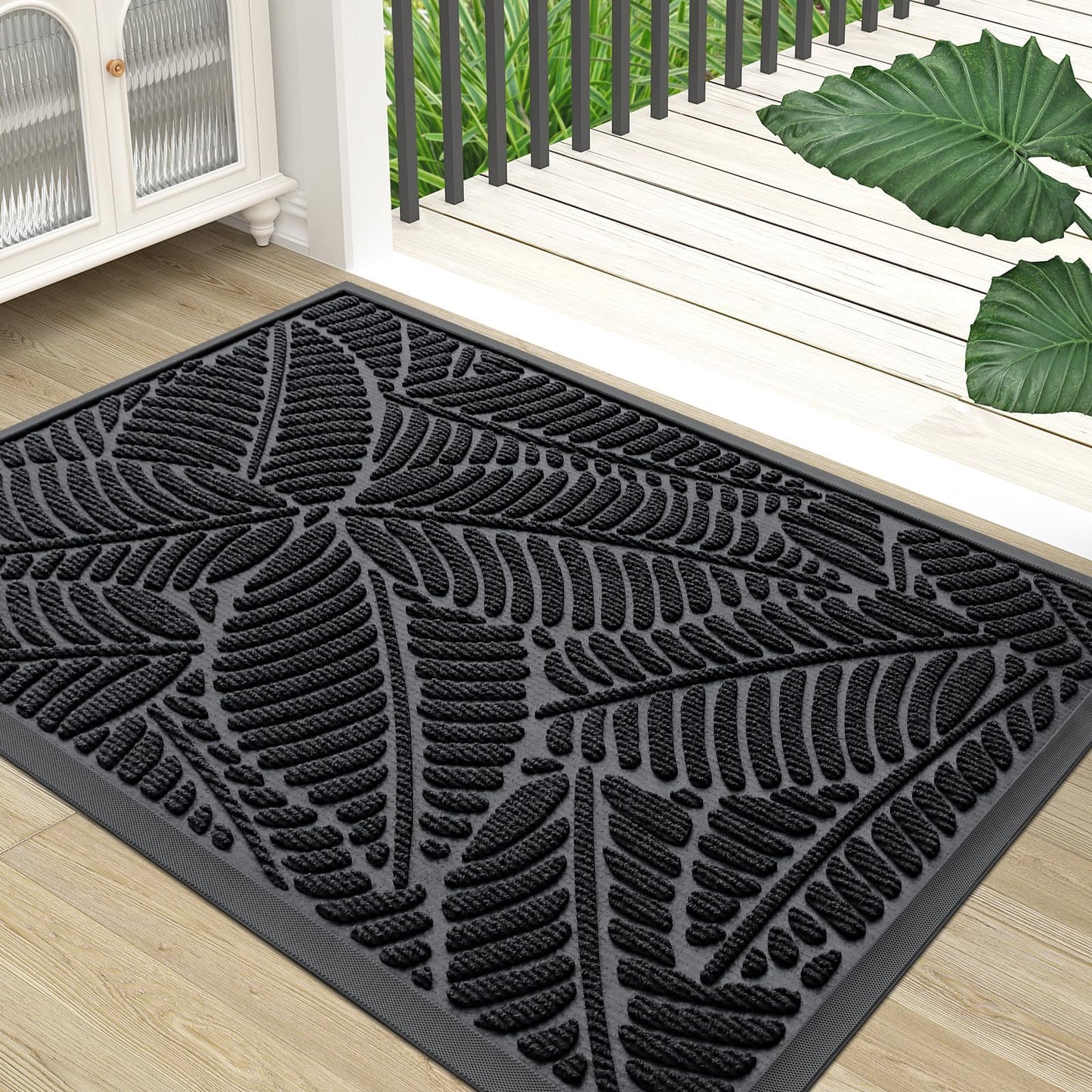 Grandaily Front Door Mat Indoor Outdoor Waterproof Doormat, Non Slip Natural Rubber Welcome Mat, Heavy Duty Durable Super Absorbent Entryway Rugs, 36"x24", Black