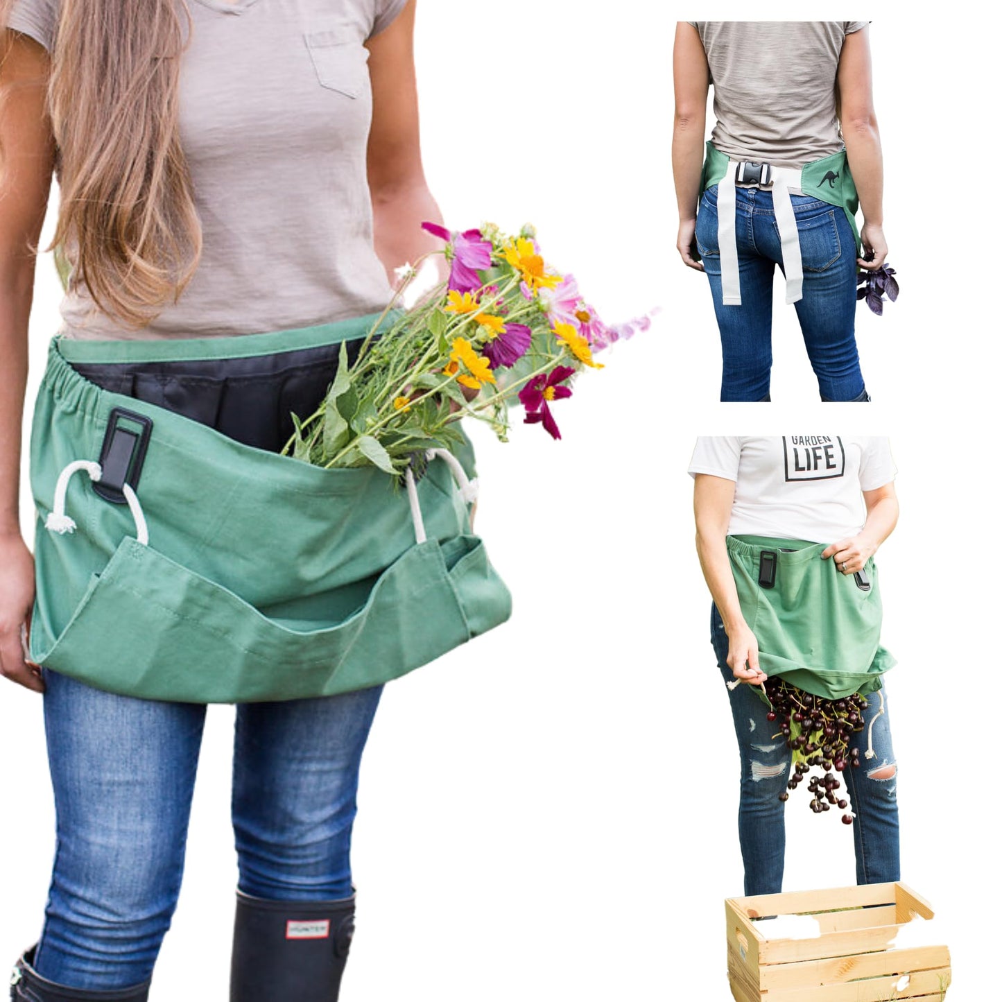 The Roo Joey Apron Gardening Apron with Pockets and Harvesting, Picking Pouch - Adjustable, Water-resistant, Washable Canvas Cotton - Great Gardener Gift