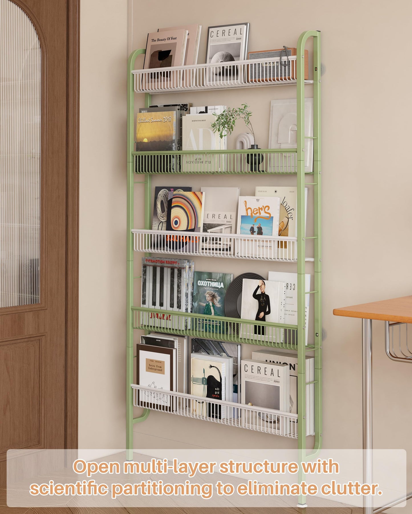 UMDONX Narrow Metal Storage Shelf Behind Door Organizer 5 Tier, Bookshelf Bookcase Book Rack Bathroom Shelving Unit Multifunctional (Green 82x9x160cm)