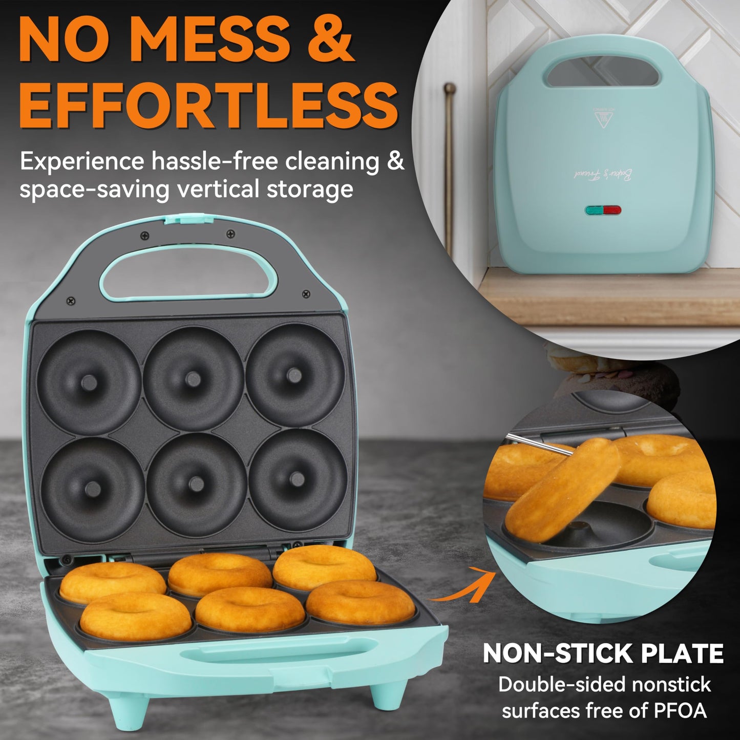 Baker’s Friend Mini Donut Maker Machine for Home, 6 x 3'' Mini Doughnut Maker Machine, Donut Maker for Kids, Maquina Para Hacer Donas, Donut Baking Pan, Donut Party, Aqua