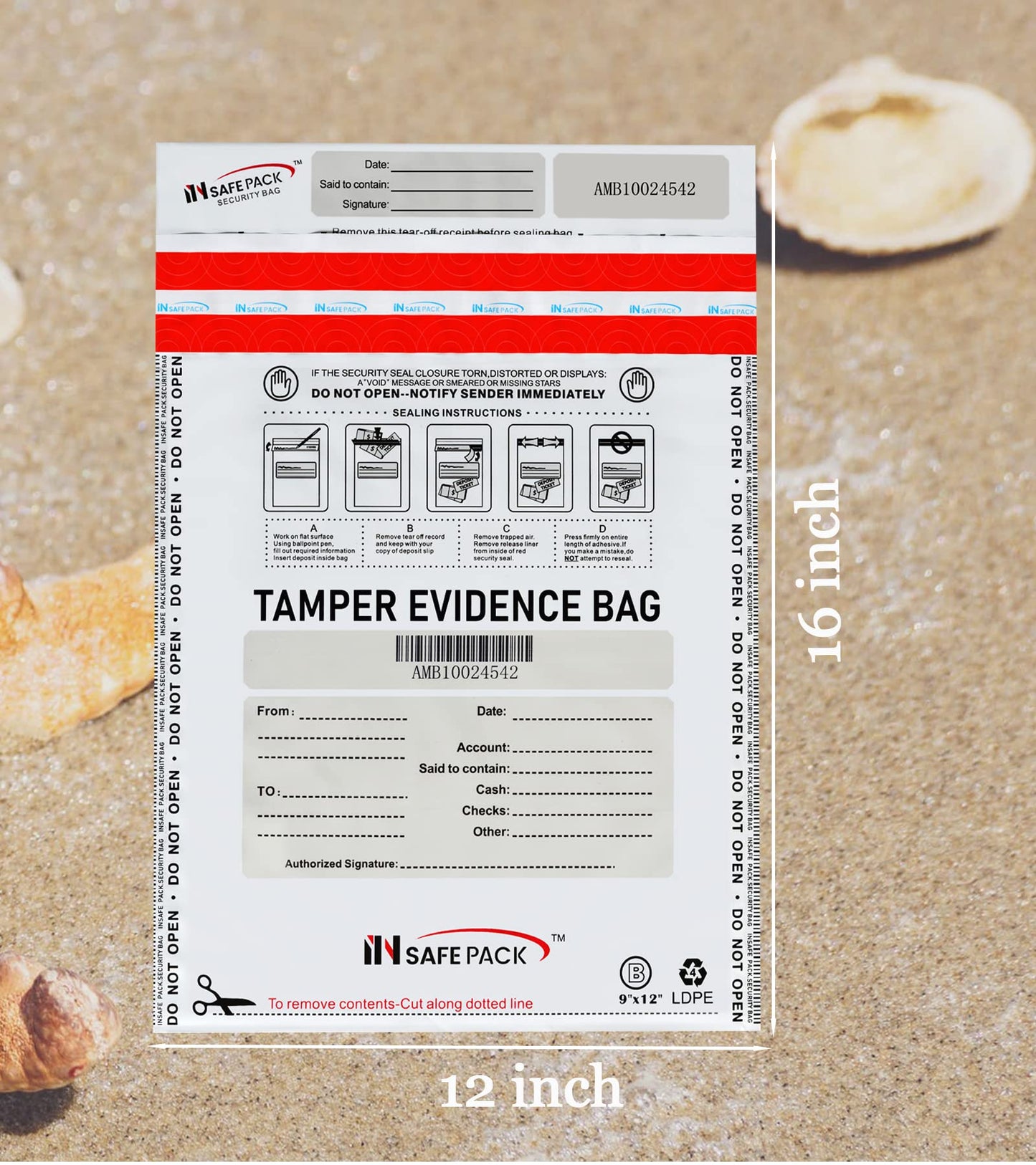 INSAFEPACK 100PCS 12"x16" Bank Deposit Bags - 100% Recyclable Tamper Evident Bags - Self Adhesion Security Bank Pocket