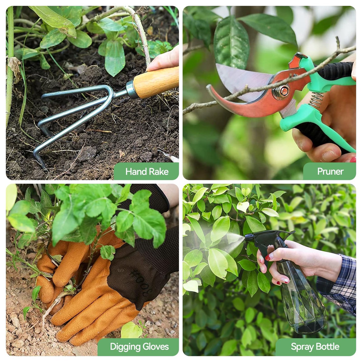 Grenebo Garden Tools 9-Piece Heavy Duty Gardening Tools with Pruning Shears & Large Garden Tote, Rust-Proof Tools Set for Gardening, Ideal Gardening Gifts for Women & Birthday Gifts for Mom
