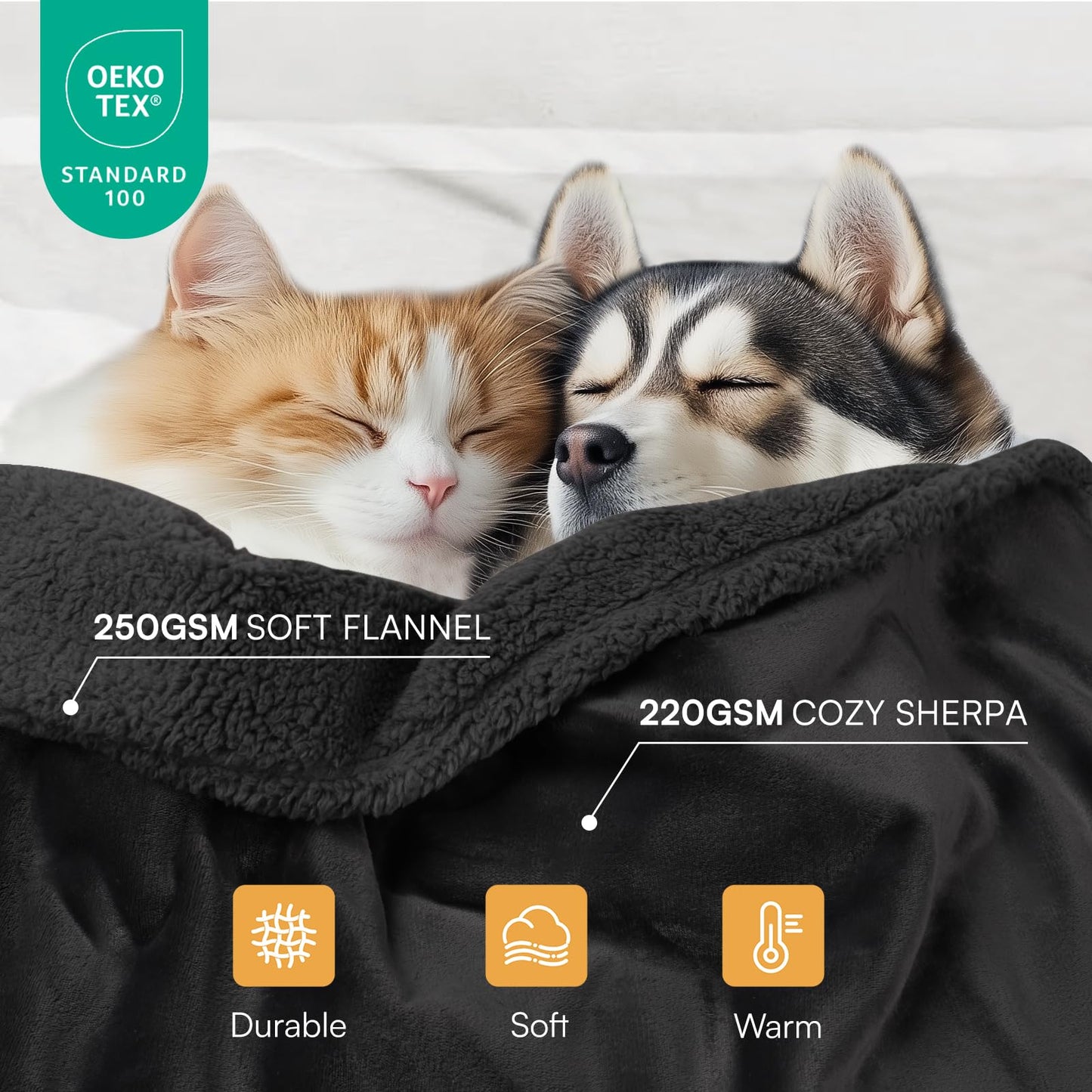 Waterproof Pet Blanket, Liquid Pee Proof Dog Blanket for Sofa Bed Couch, Reversible Sherpa Fleece Furniture Protector Cover for Small Medium Large Dogs Cats,Black X-Large（85" x 57"