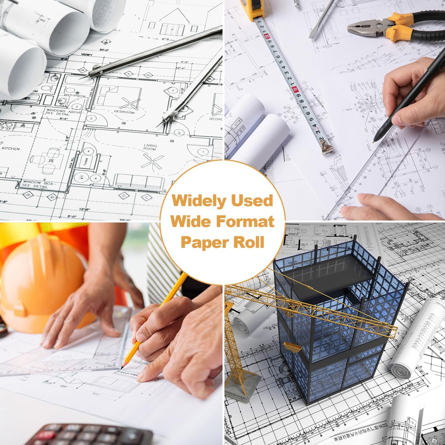 Wide Format Paper 24” x 150' CAD Rolls, 1 Roll Plotter Paper on 2" Core for CAD Drawings, Engineering Plans, GIS Maps & Architectural Designs