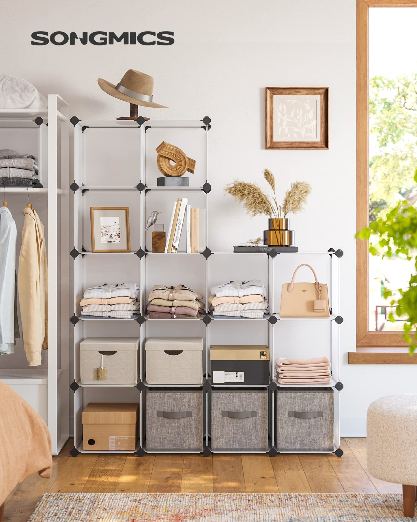 SONGMICS Cube Storage Organizer, 16 Cube Closet Organizers 48.4 x 12.2 x 48.4 Inches, White ULPC44L