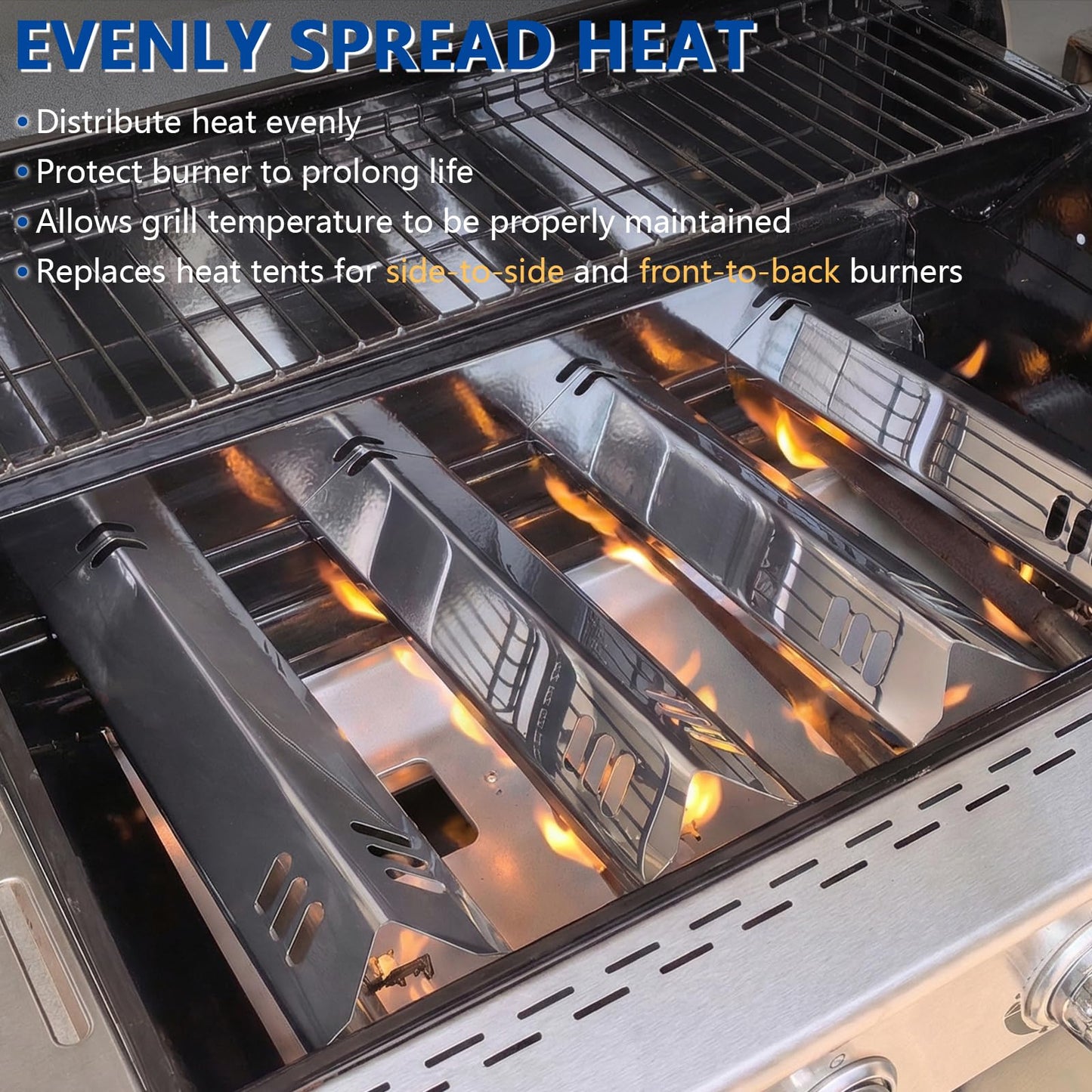BBQ Heat Shields Grill Heat Plates Heat Tents Barbecue Burners Grill Burner Cover for Dynaglo DGF510SBP, DGF510SSP,Backyard GBC1460W GBC1461W,Phoenix, Montana,Uniflame Grill,Stainless Steel 6 Pack