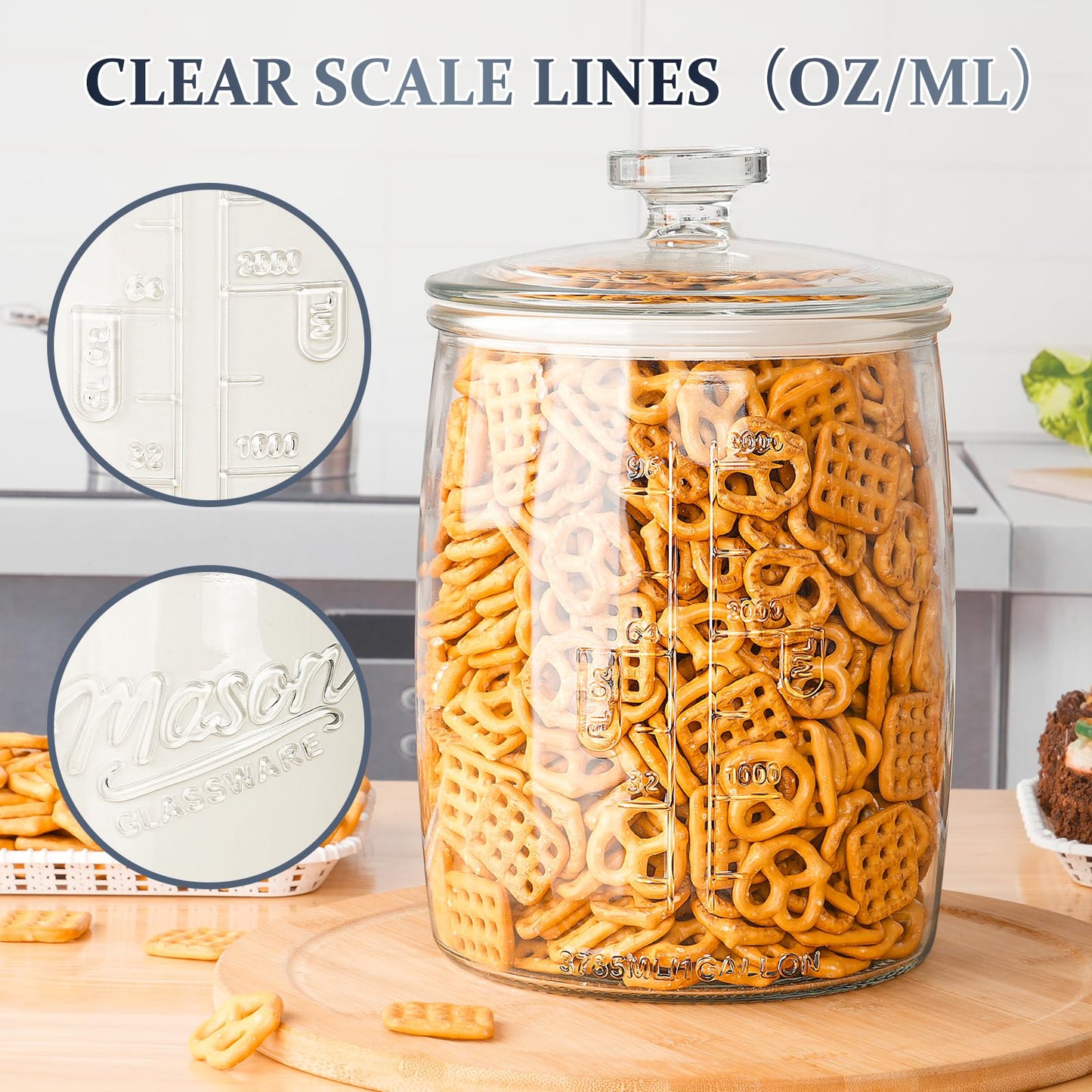 2 Pack Cookie Jars, 1 Gallon Glass Food Storage Containers, Wide Mouth Glass Jar with Airtight lid for Kitchen, Pantry, Apothecary, Flour, Sugar, Sourdough Starter, Dog Treat, Coffee, Dishwasher Safe