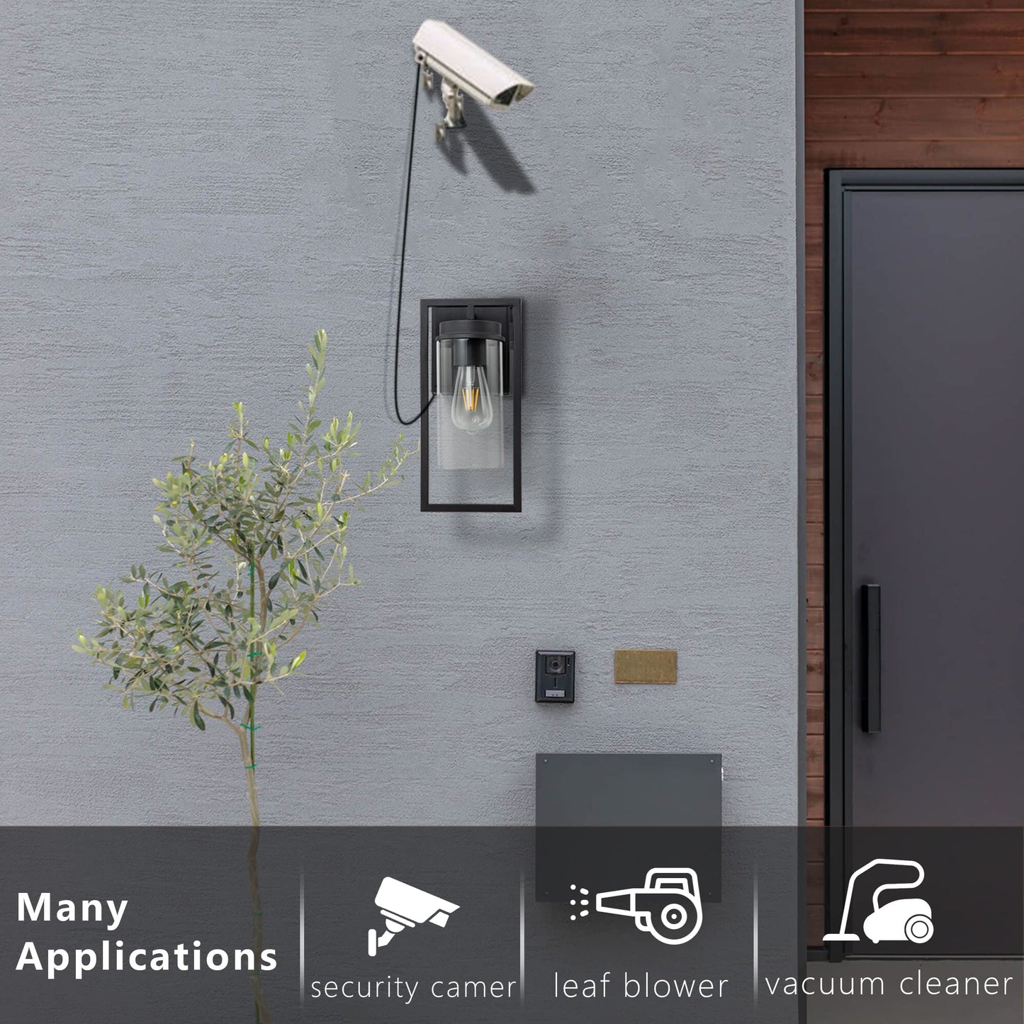 OUPAVOCS Outdoor Lights with GFCI Outlet, Modern Porch Lights Waterproof, Exterior Light Fixture with Outlet Plug, Black Wall Sconce Wall Mount with Seed Glass, Outside Patio Lights for House, Garage