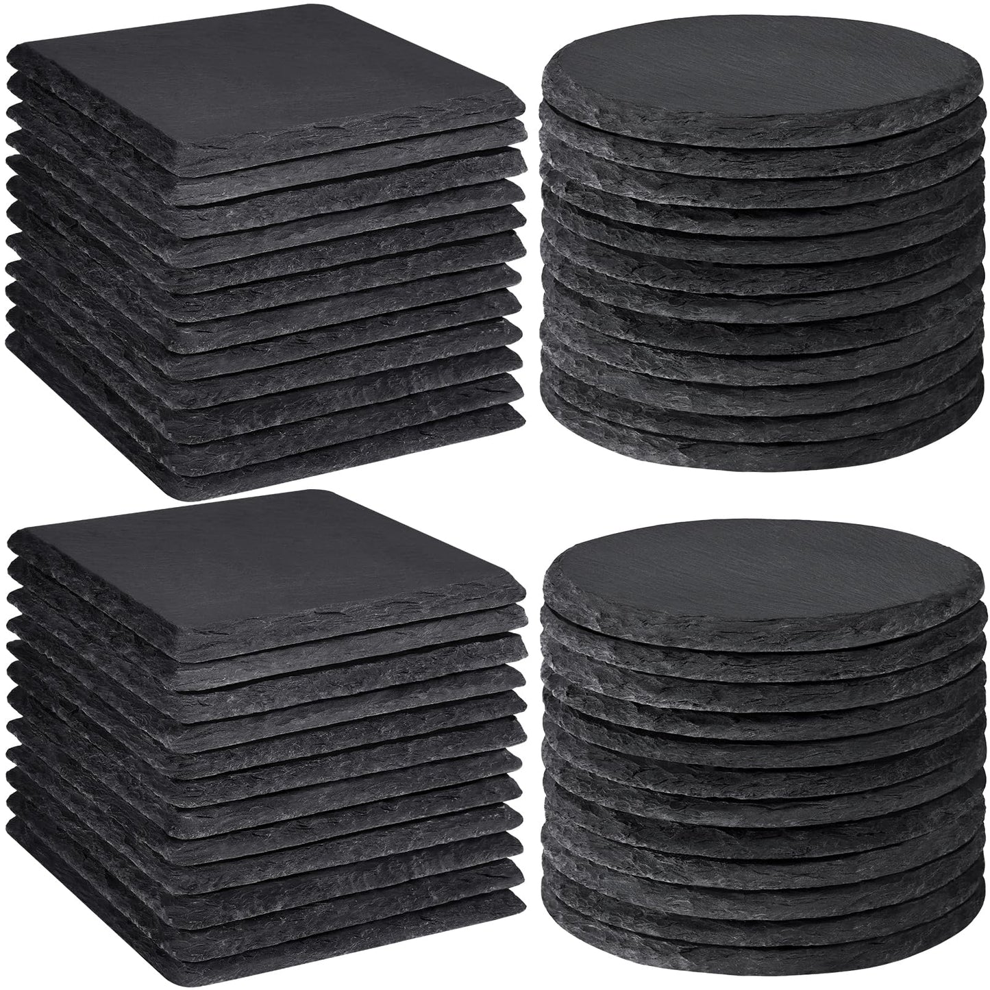 MAPRIAL 36 PCS Coasters for Drinks, 4 Inch 18P Square Blanks Slate Coaster Bulk, 18P Round Stone Coasters Natural Handmade Coasters for Laser Engraving, Wedding, Party, Home Decor, Bar, Gifts, Black