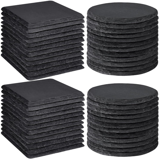 MAPRIAL 36 PCS Coasters for Drinks, 4 Inch 18P Square Blanks Slate Coaster Bulk, 18P Round Stone Coasters Natural Handmade Coasters for Laser Engraving, Wedding, Party, Home Decor, Bar, Gifts, Black