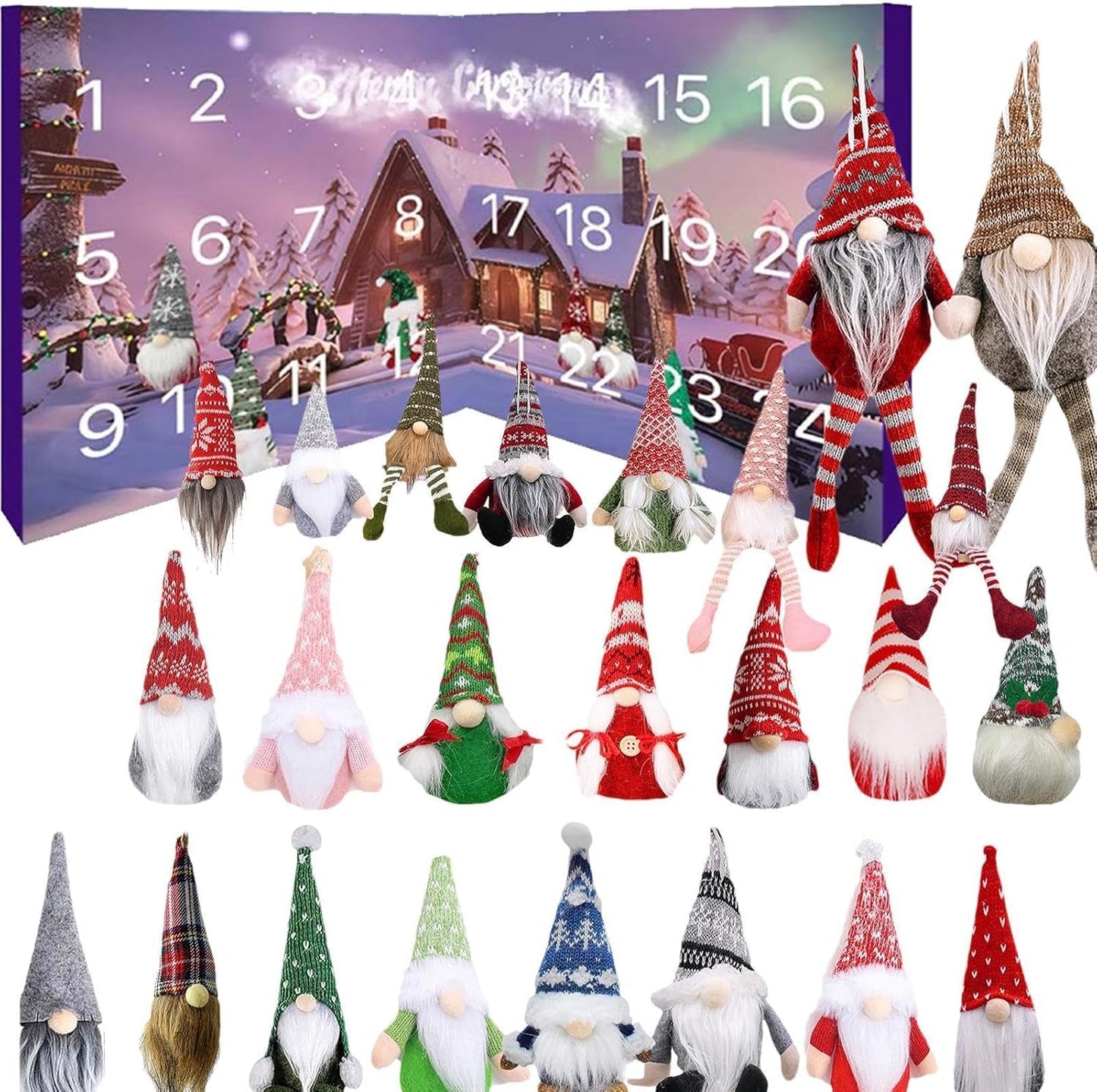 Christmas Gnome 2025, Christmas Calendar with Collectible Gnome Dolls & Gadgets, 24 Days Gnomes Christmas Countdown Calendar, For Christmas Tree Home Decor