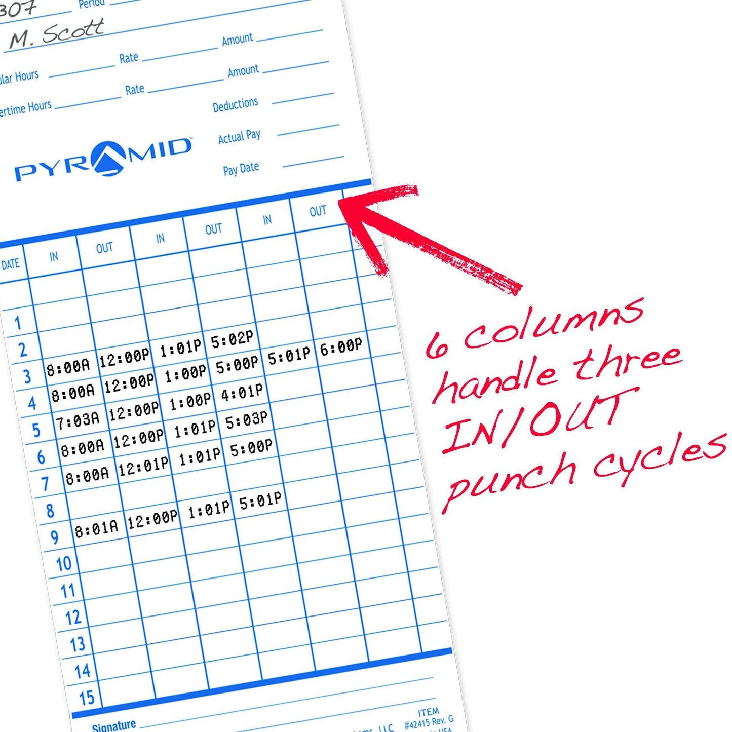 Pyramid Time Systems, 42415PK3, 300 Count Genuine and Authentic Time Cards for 2500, 2500K1, 2600, 2650 Series Time Clocks from Pyramid, Time Cards