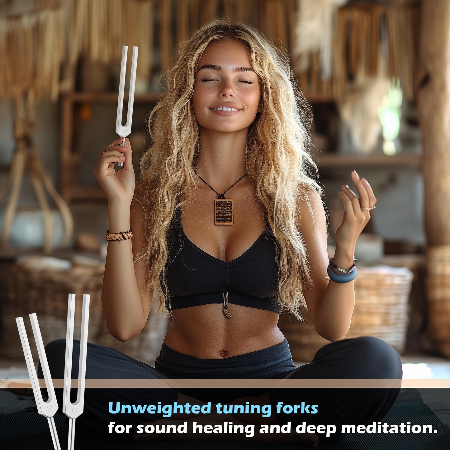 Hugbow Tuning Forks for Healing, Aluminum Alloy Tuning Fork 128Hz, 136.1Hz, 256Hz, 384Hz, Hockey Puck Activator & feet, Weighted & Unweighted Tuning Fork Set with Vegan Leather Pouch