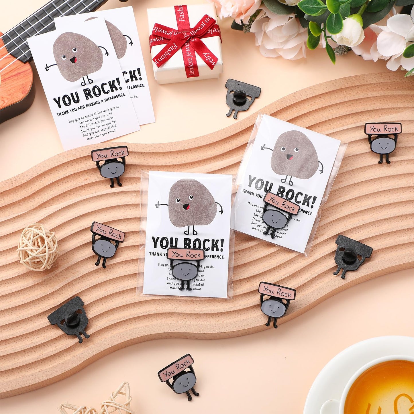 Zeyune You Rock Enamel Pins Employee Appreciation Gifts Bulk You Rock Gifts for Coworkers Office Staff Work Team Teacher Funny Employee of The Month Lapel Pin Thank Cards Bags, multicolor, 2.76 x 4.72