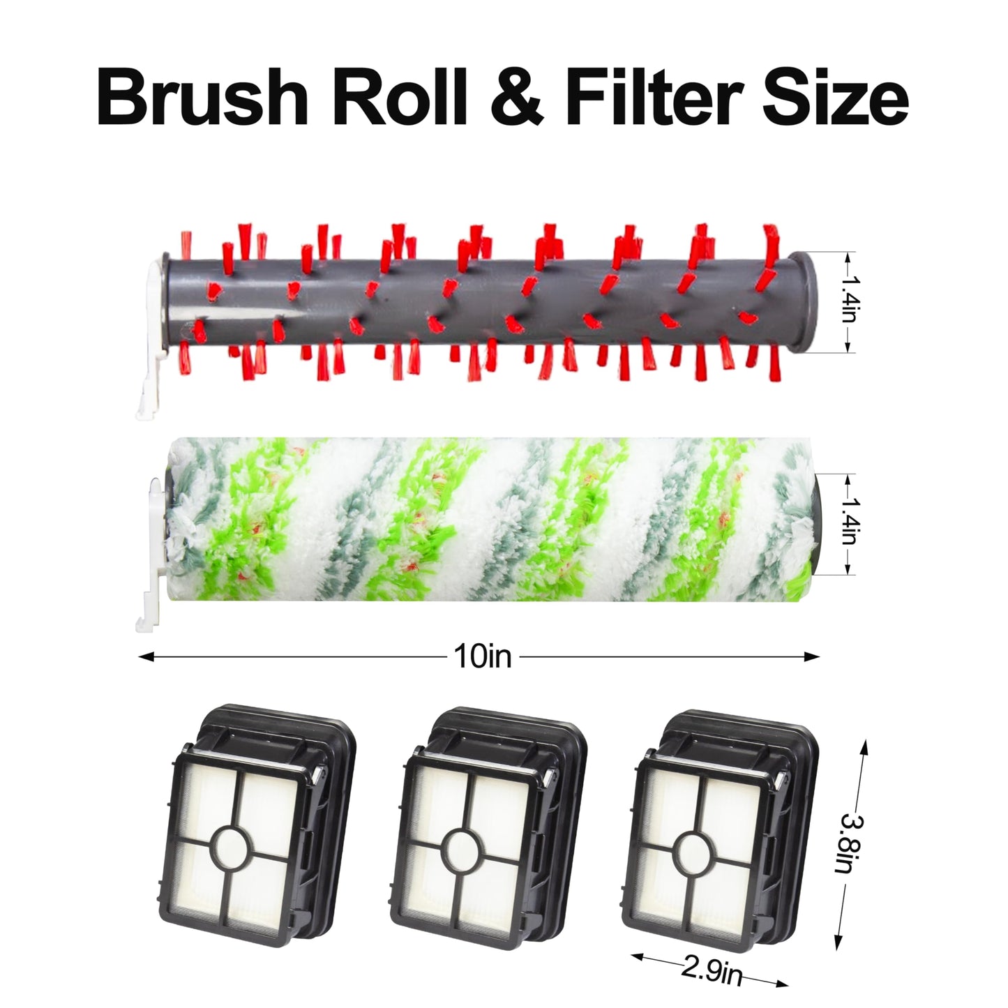 Replacement Brush Rolls & Filters for Bissell CrossWave Max 2554, 2554A, 2590, 2593 & HydroSteam 3515 Series, 3 Multi Surface Brush Rolls, 3 HEPA Filters, Compare to Part # 1618641 1608684