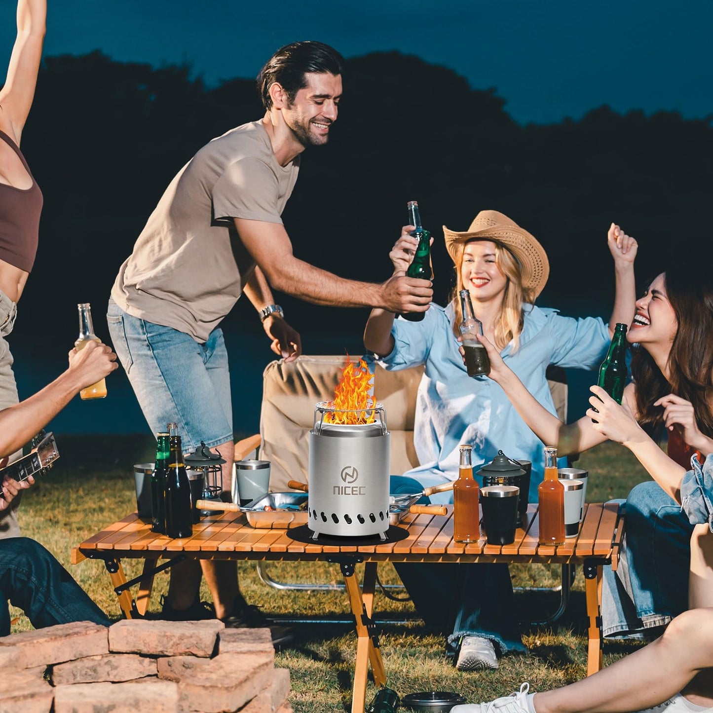 Nice C Fire Pits, 5.5 Inch Smokeless Fire Pits, Portable Fire Pit, Outdoor Fire Pit, Tabletop Fire Pit, Wood Buring Fireplaces, Stainless Steel, with Grill Grate, Removable Ash Tray & Carry Bag