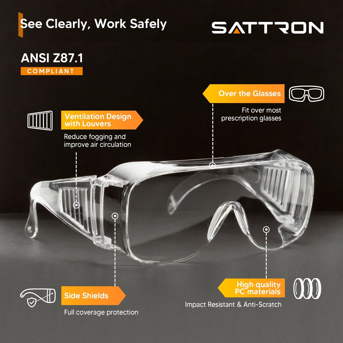 Clear Safety Glasses Over Eyeglasses 12 PACK ANSI Z87.1 Impact Resistant Wide Vision Safety Goggles Fit Over Most Glasses Dust/Chemical Splash Proof Lightweight Protective Eyewear for Men Women