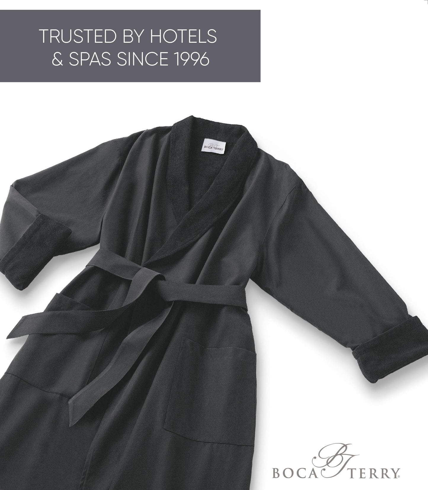 Boca Terry Mens Plush Robe, Big & Tall Bathrobe for Men, Warm Luxury Microfiber Robe - Medium, Black