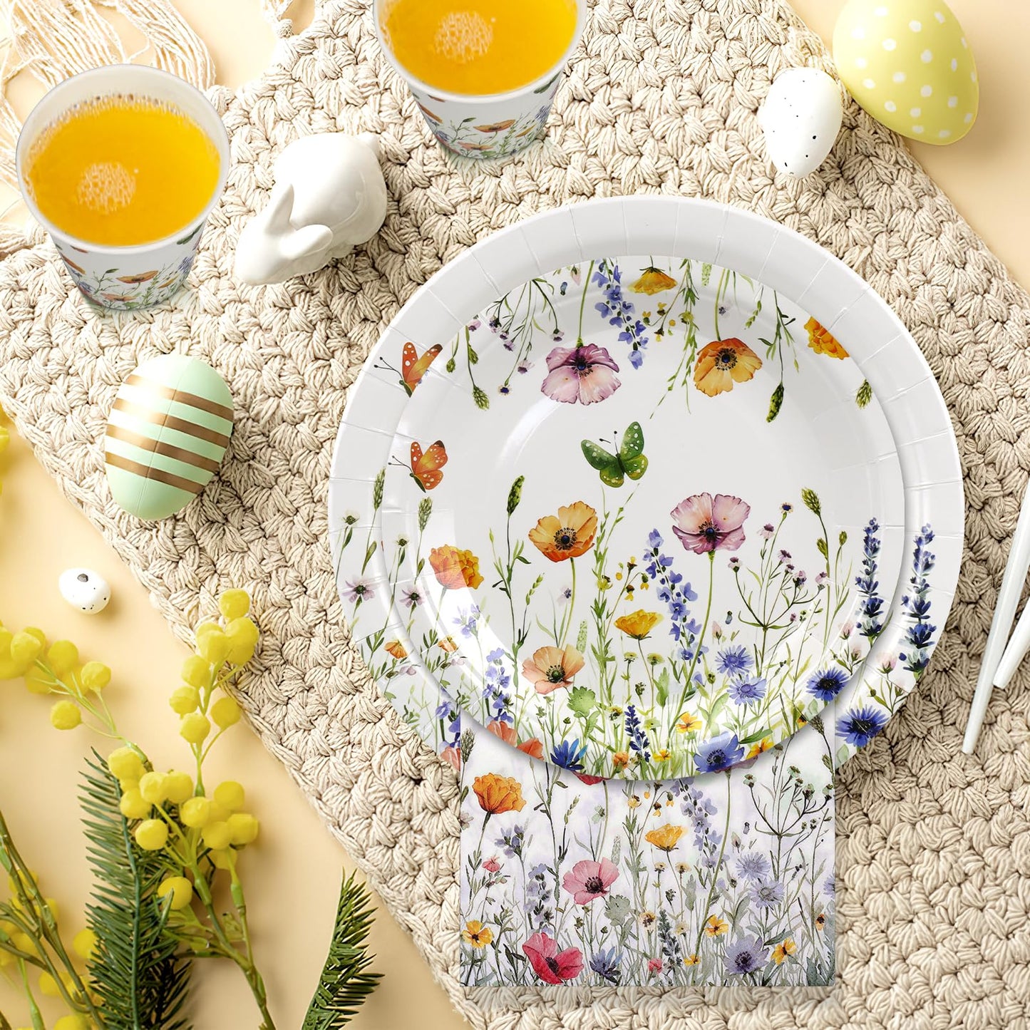 250 Pcs Wildflower Party Supplies Include Spring Floral 9 Inch and 7 Inch Paper Plates Napkins and Cups for Baby Shower Wedding Tea Party Decorations, Serve 50 Guest (Pink)