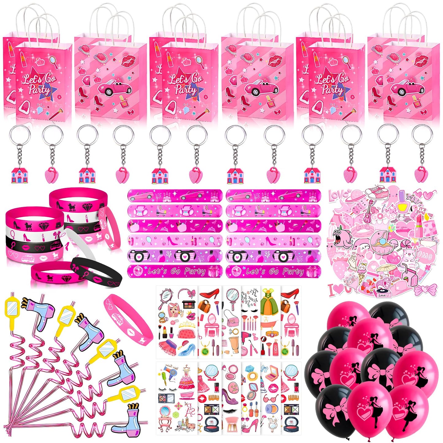 122PCS hot pink Themed Party Favors for girl, Birthday Decorations, Gifts Goodie Bags,School Classroom Rewards Carnival Prizes Christmas Thanksgiving Easter Birthday Gifts (hot pink)