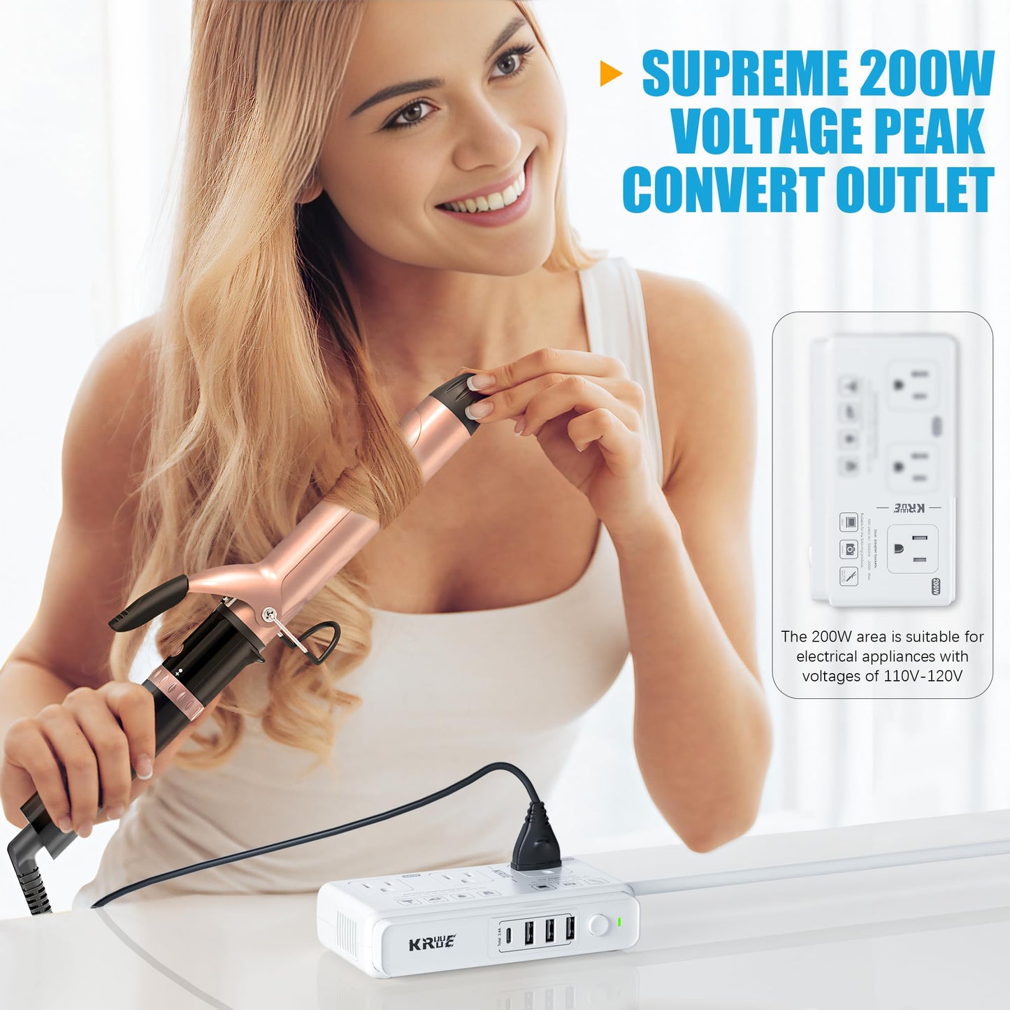 220v to 110v Voltage Converter Adapter: International US to Europe Travel Power Strip Plug Transformer - 2000W Electric Hair Dryer Step Down Outlet Converters for US European UK EU Italy
